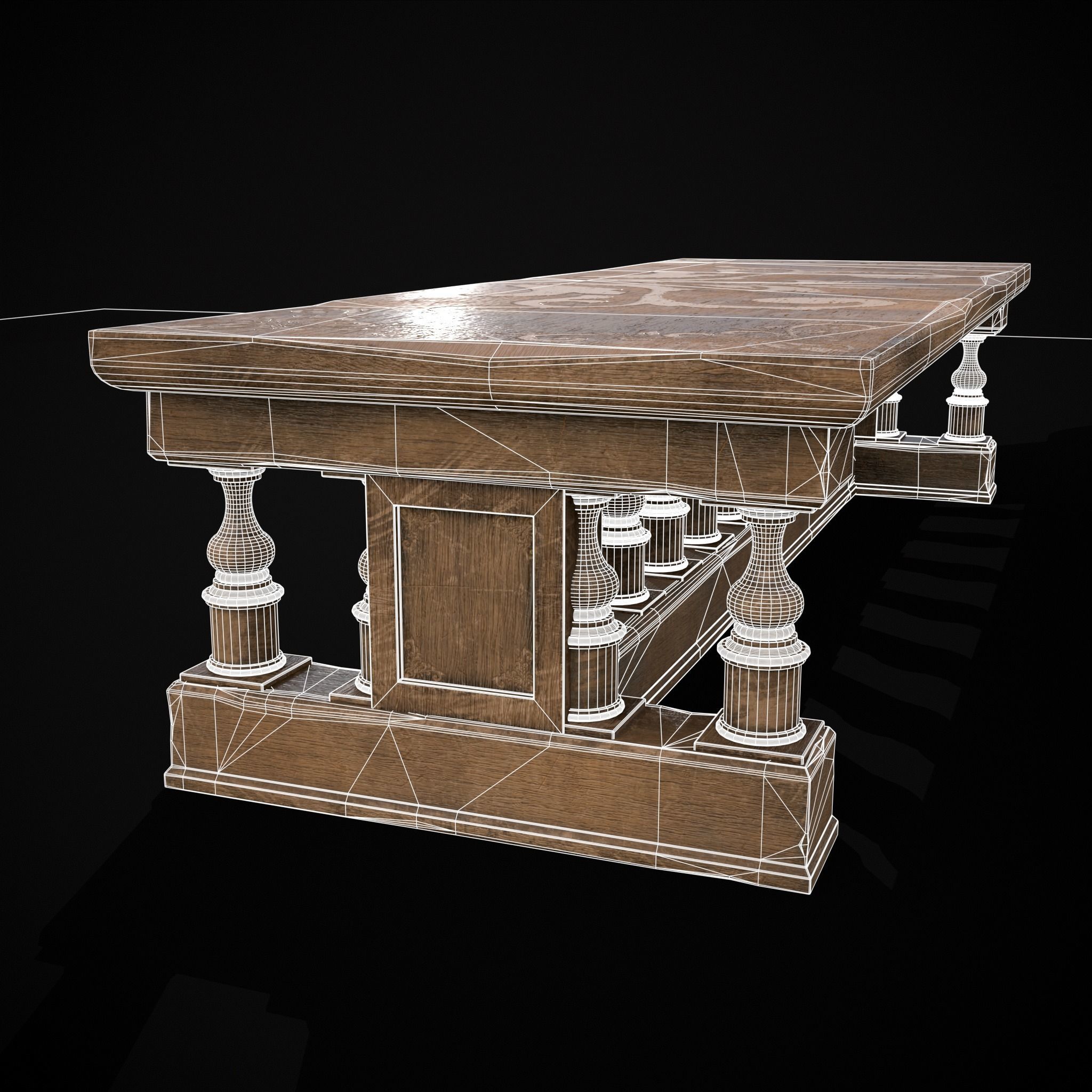 Long Renaissance Table Low-poly 3D model_16
