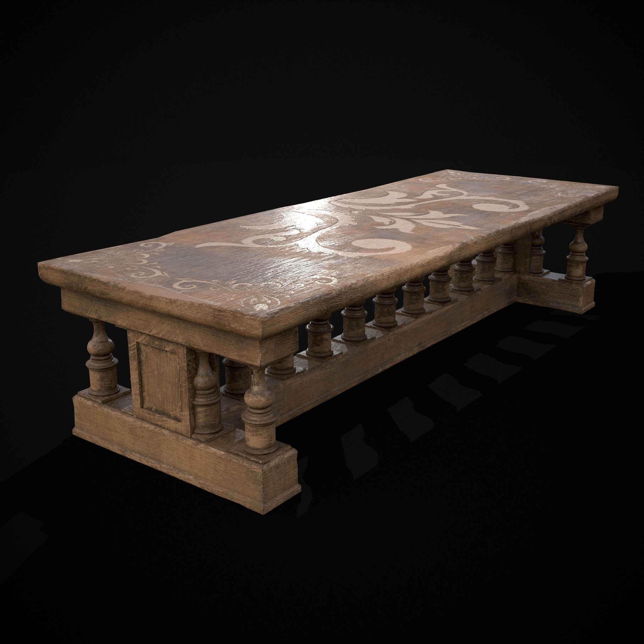 Long Renaissance Table Low-poly 3D model_25