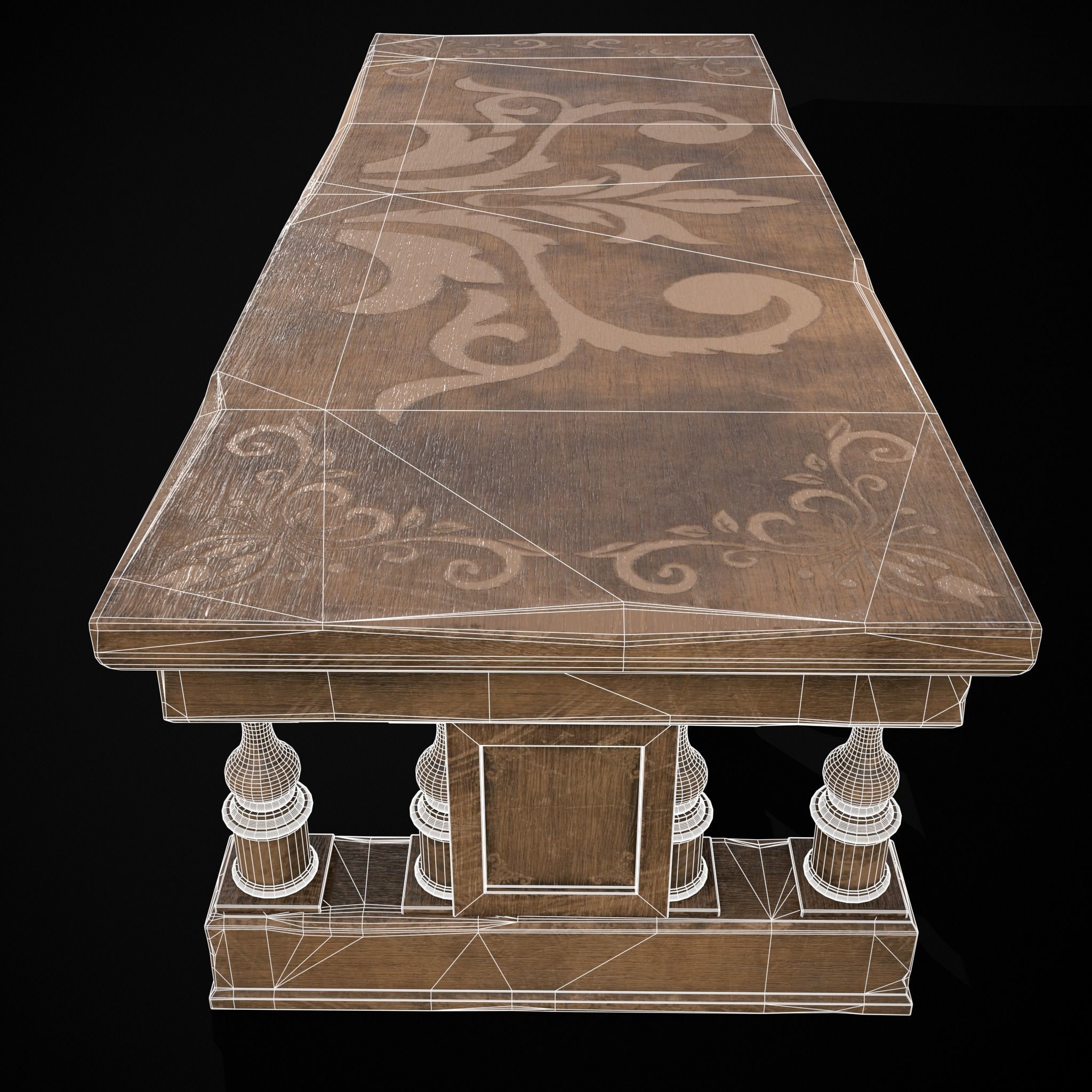 Long Renaissance Table Low-poly 3D model_22