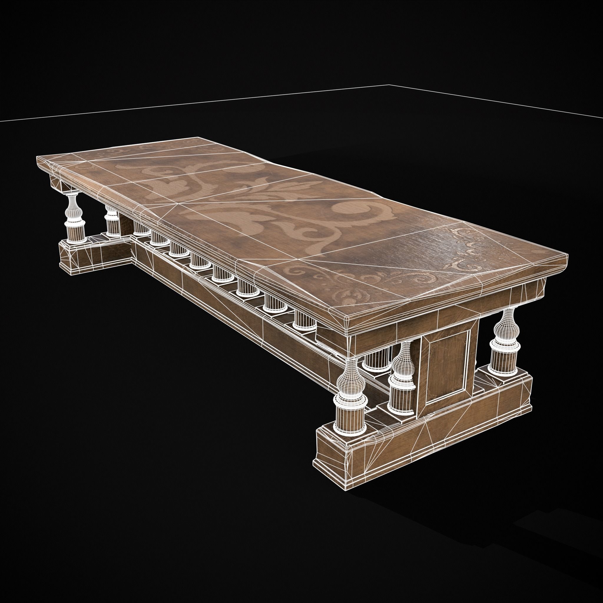 Long Renaissance Table Low-poly 3D model_2