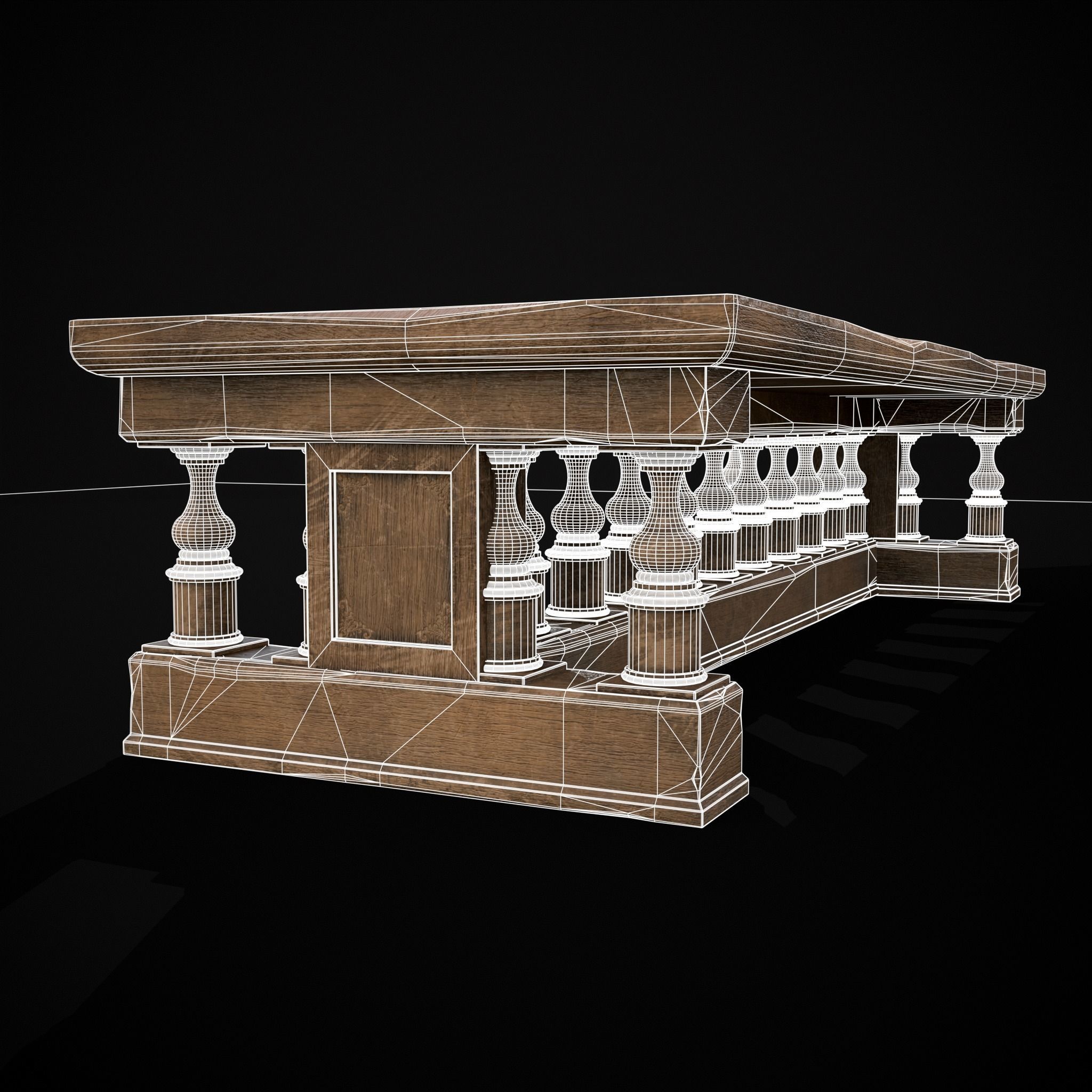 Long Renaissance Table Low-poly 3D model_10