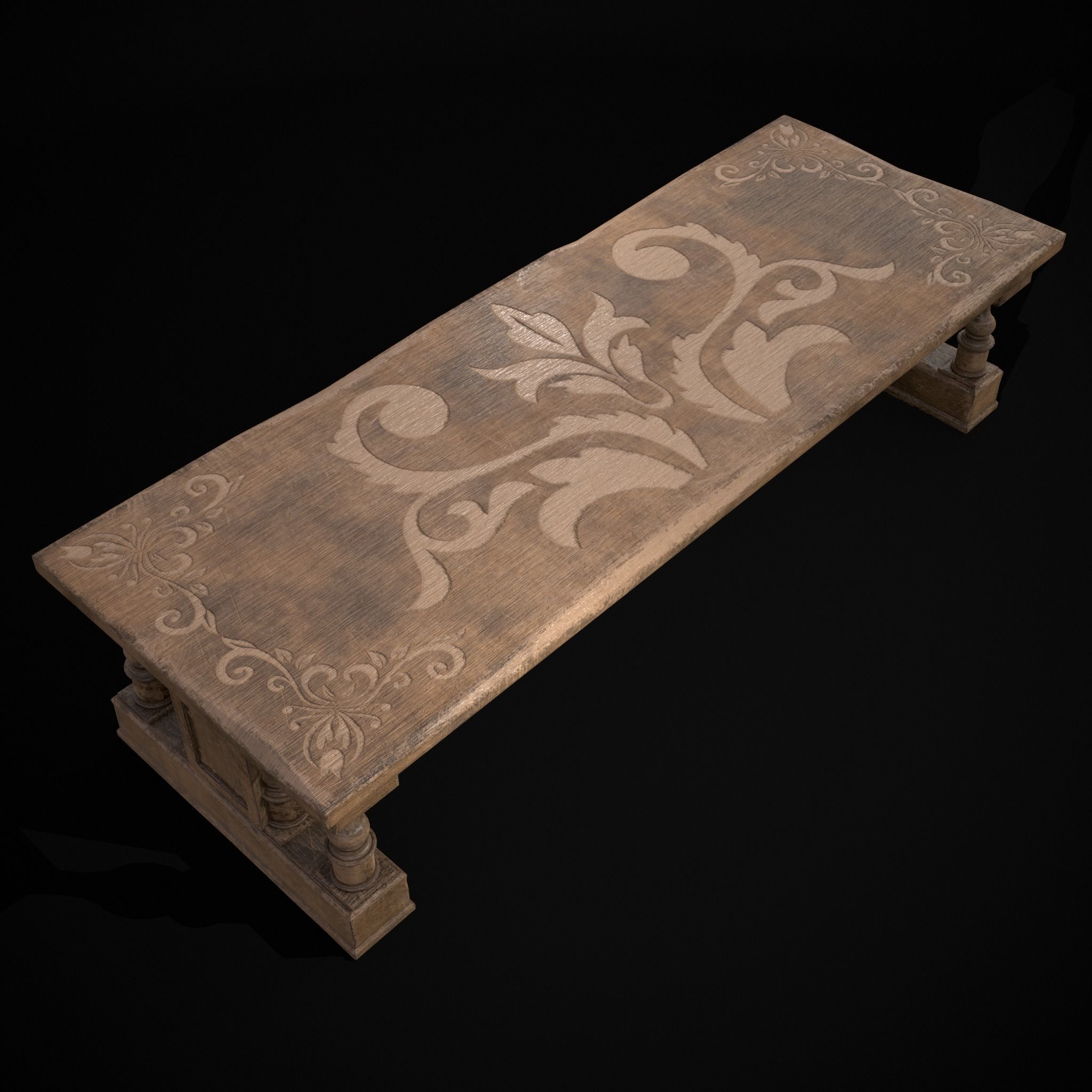 Long Renaissance Table Low-poly 3D model_3
