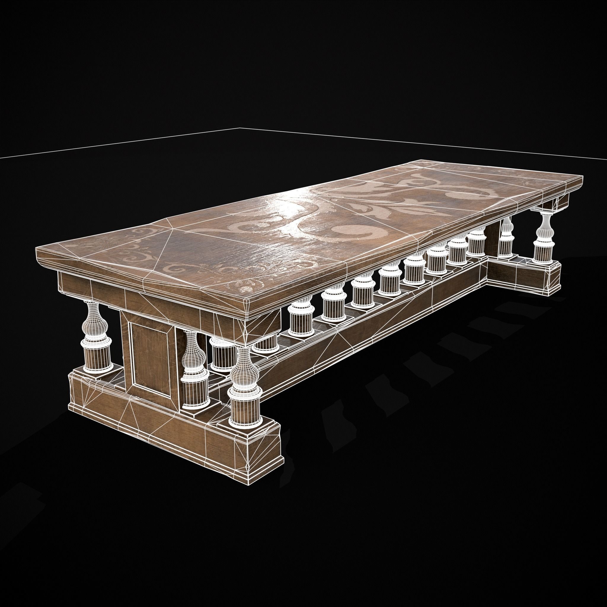 Long Renaissance Table Low-poly 3D model_26