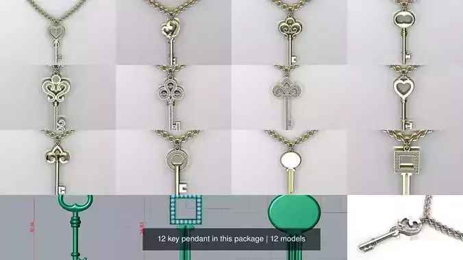 12 key pendant in this package 3D Model Collection