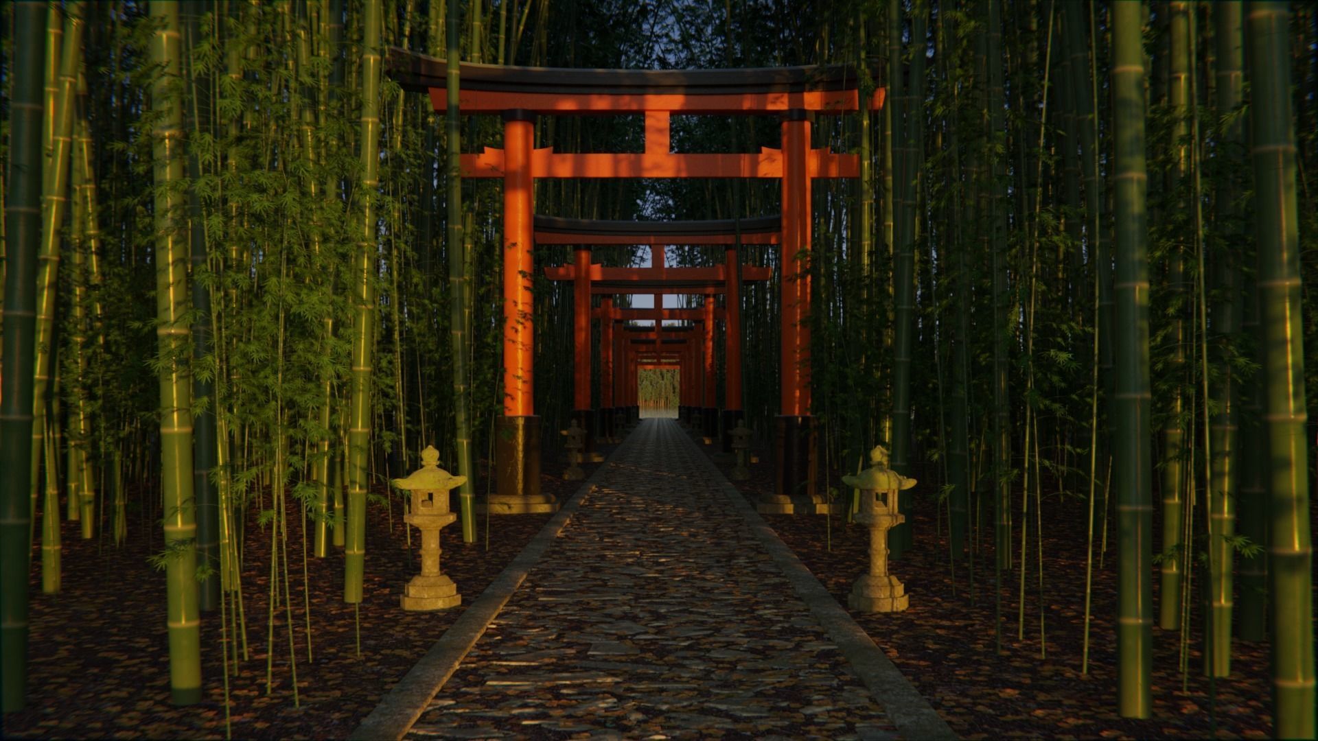 Japanese Bamboo Path 3d Scene 3D model_4