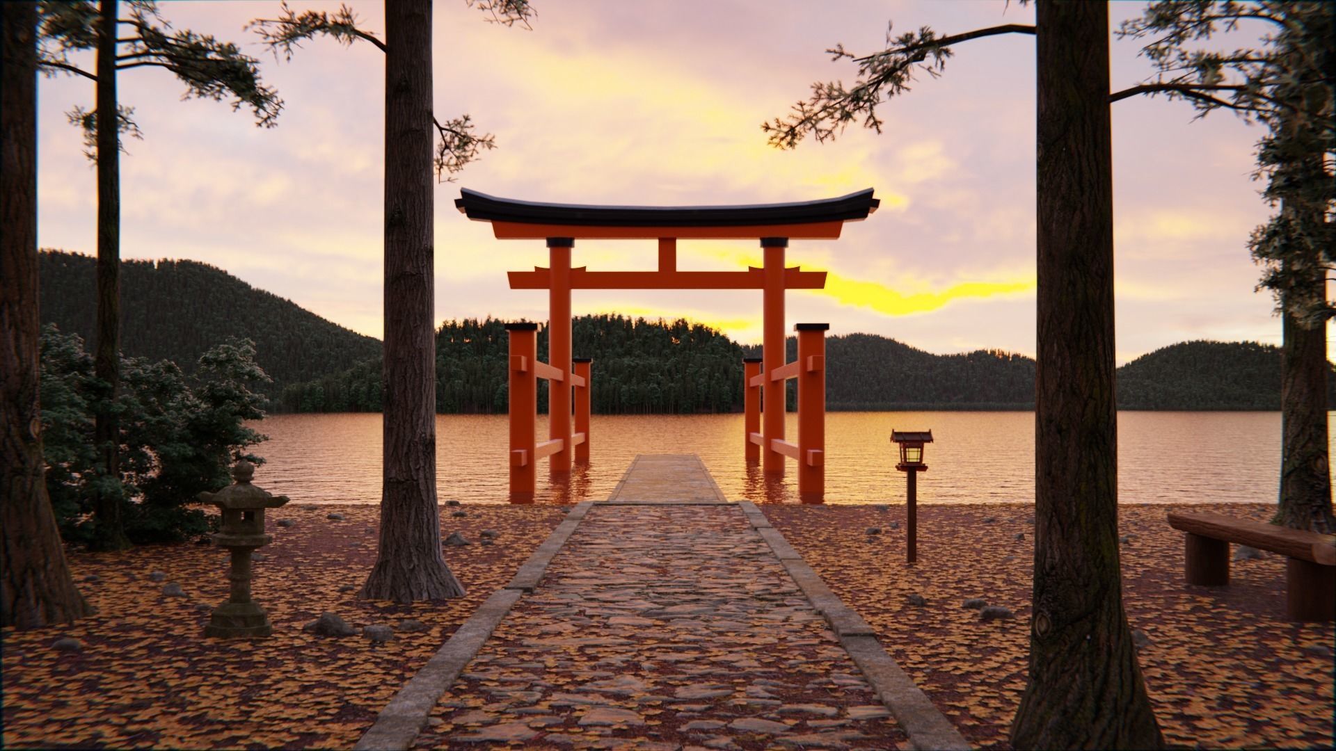 Japanese Bamboo Path 3d Scene 3D model_6