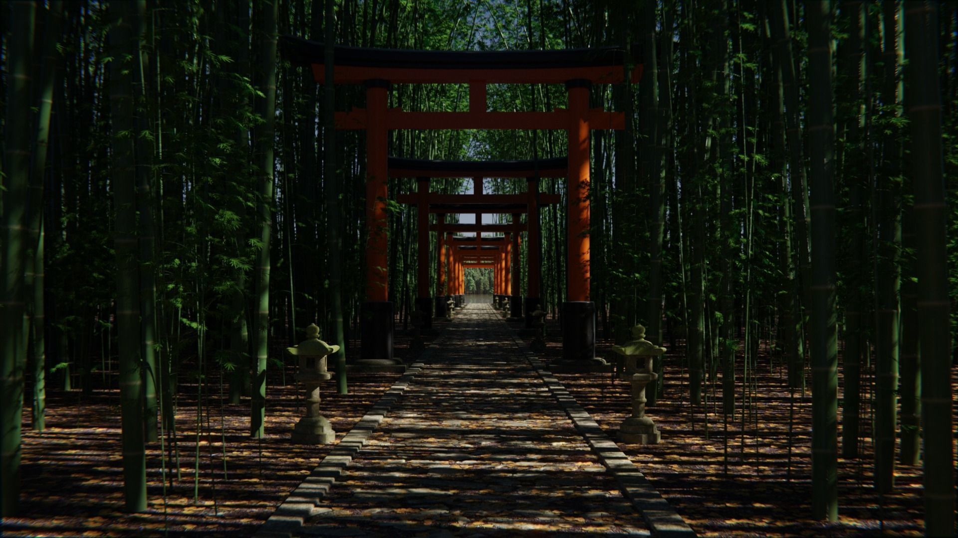 Japanese Bamboo Path 3d Scene 3D model_9