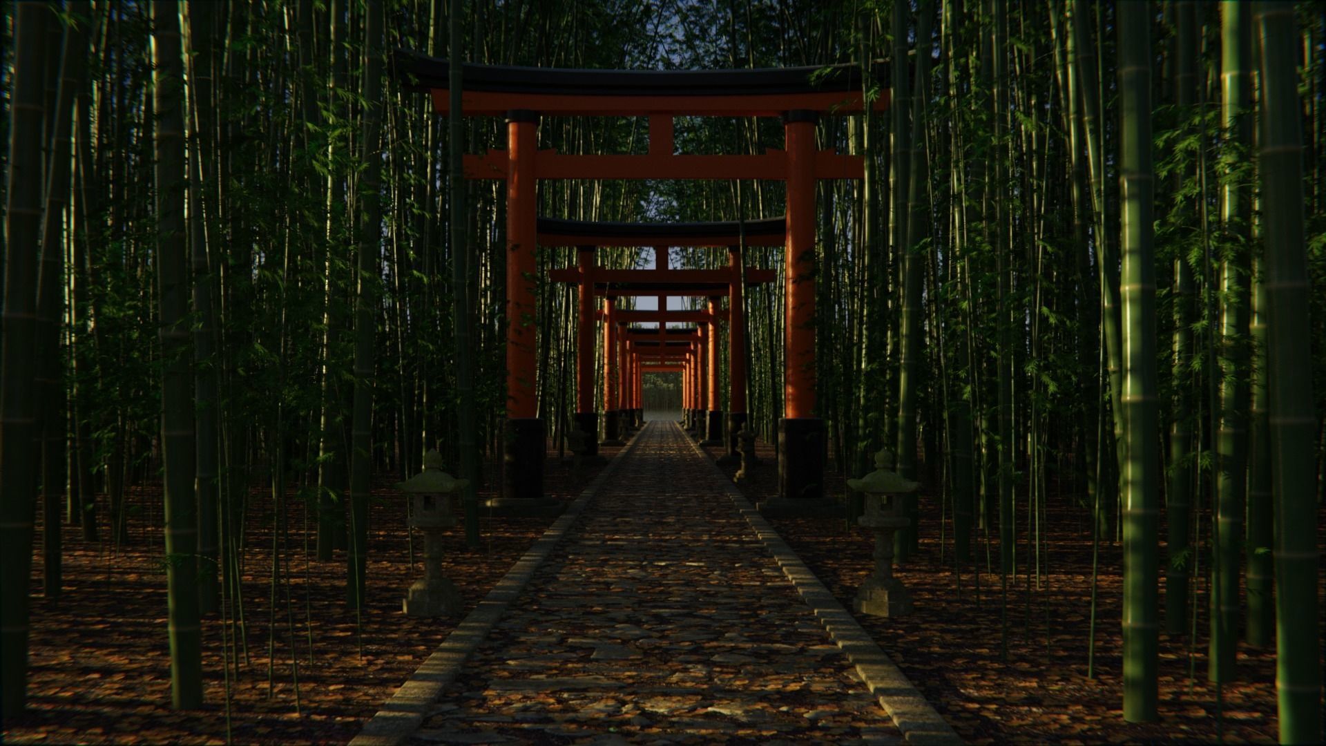 Japanese Bamboo Path 3d Scene 3D model_12