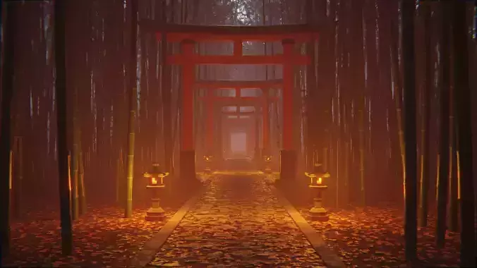 Japanese Bamboo Path 3d Scene 3D model