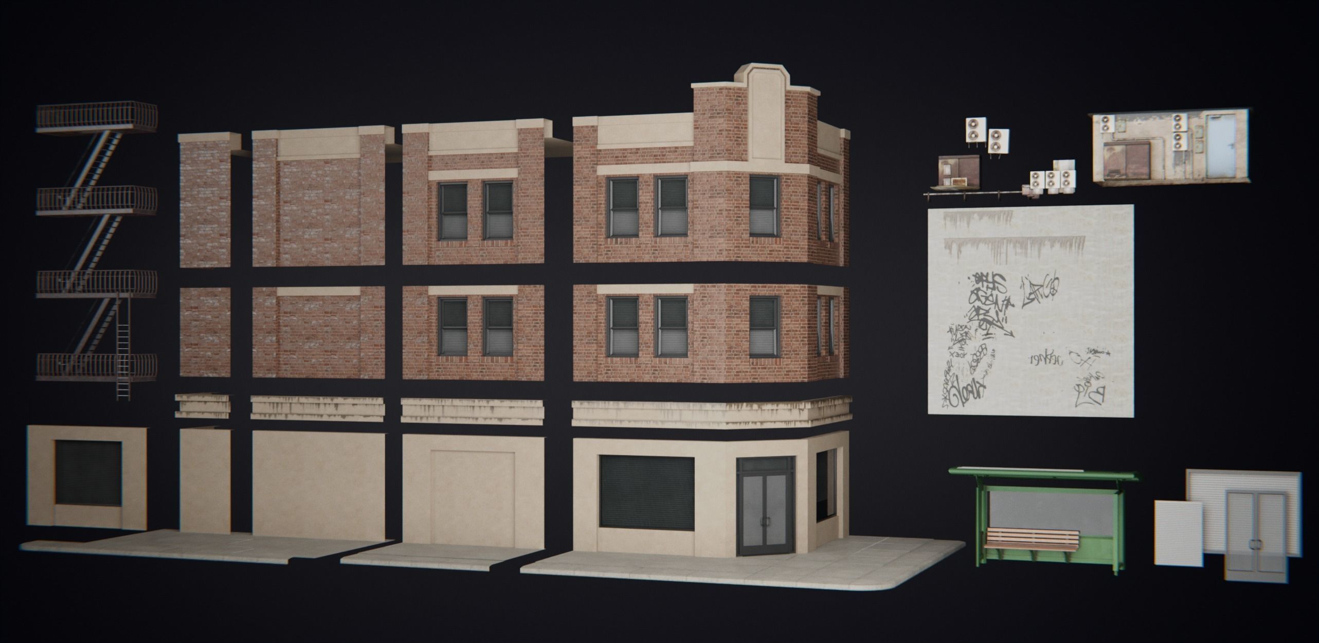 New York Building kit v2 Low-poly 3D model_4