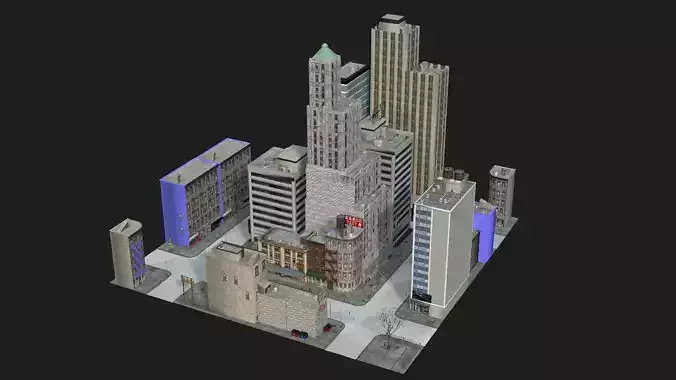 US Low Poly Game and Animation Ready City 3D model Low-poly 3D model