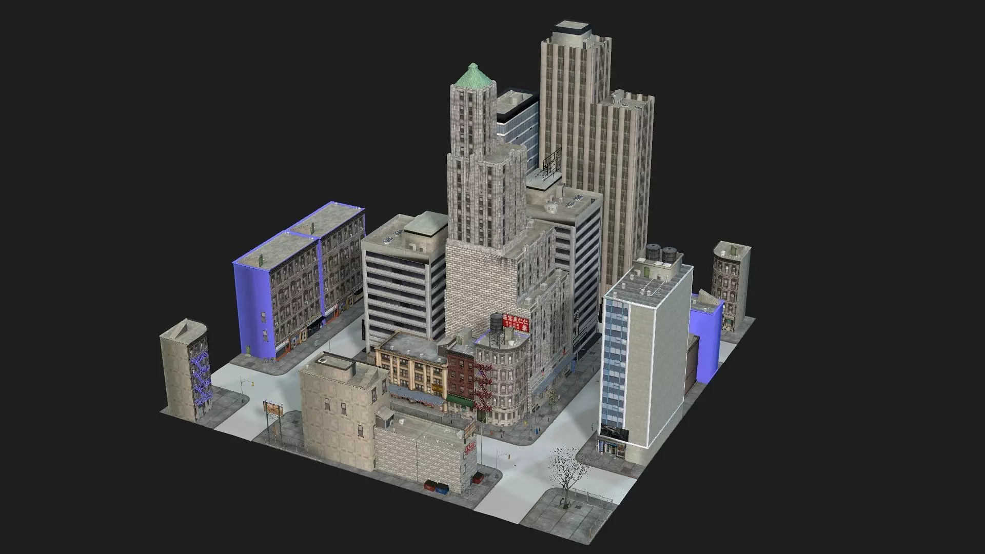 US Low Poly Game and Animation Ready City 3D model Low-poly 3D model_0