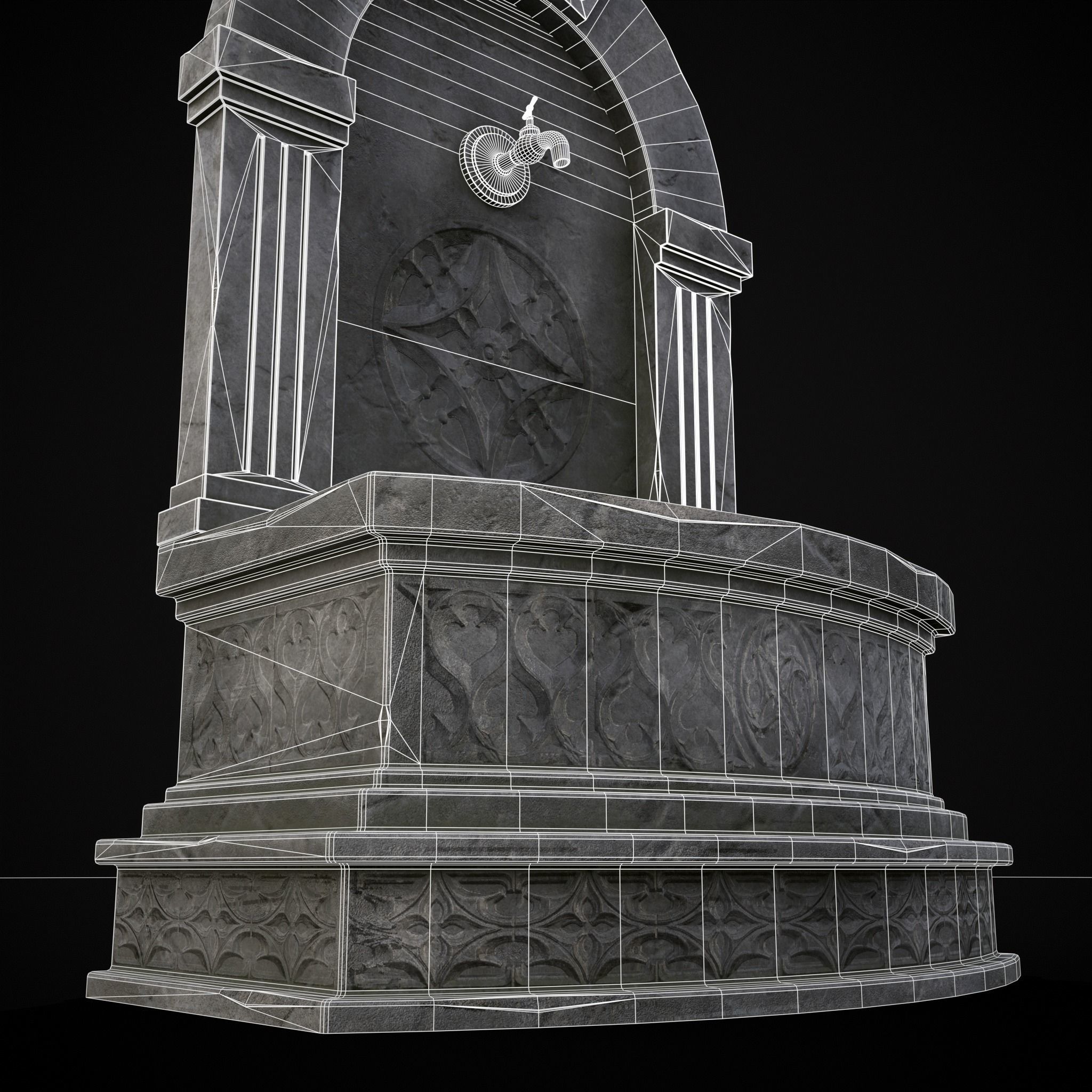 Gothic Wall Water Fountain Low-poly 3D model_34