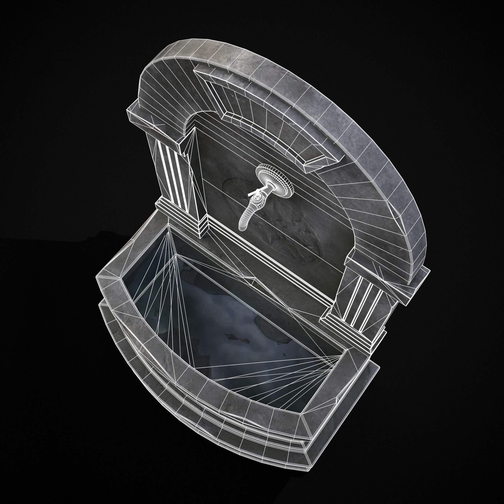 Gothic Wall Water Fountain Low-poly 3D model_22