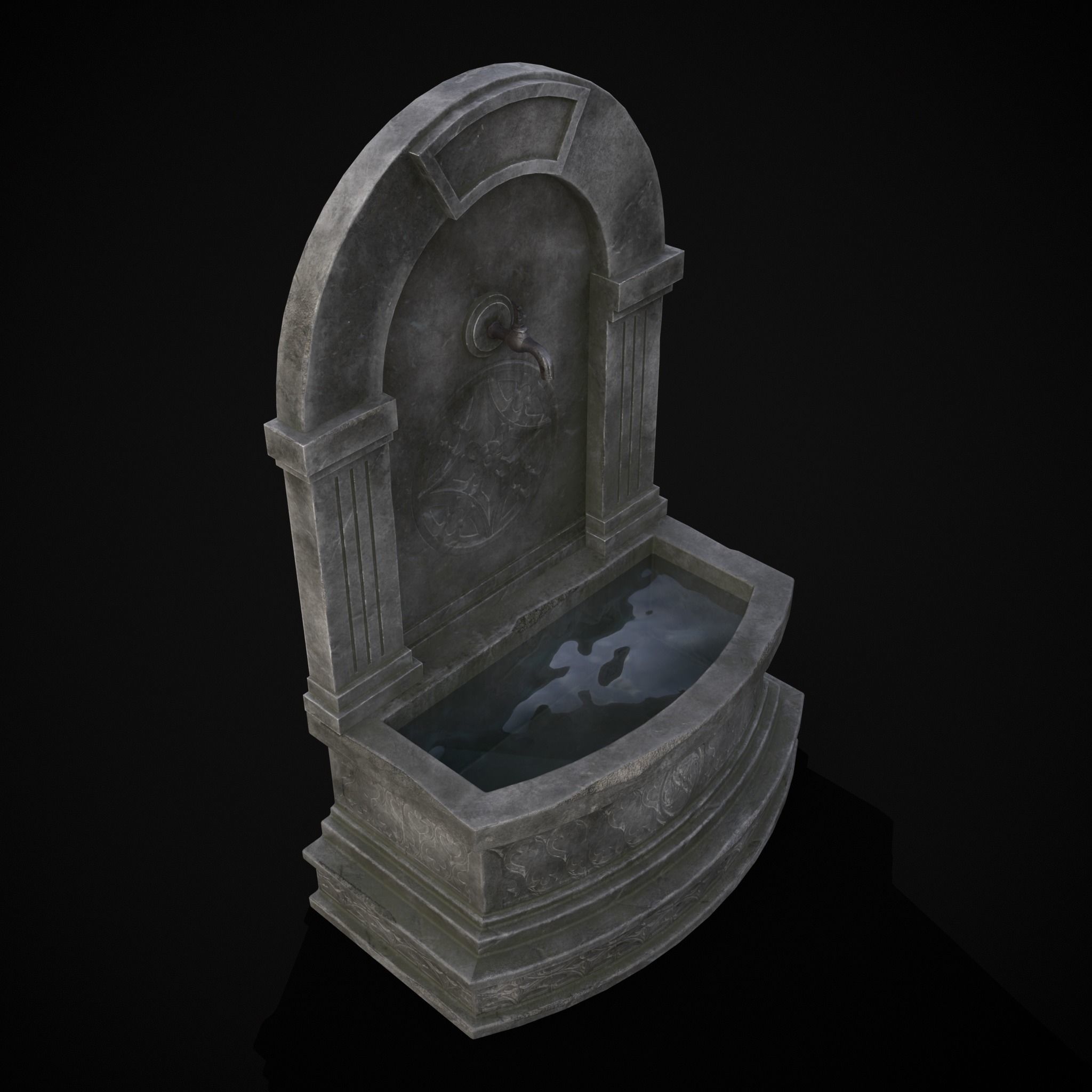 Gothic Wall Water Fountain Low-poly 3D model_37
