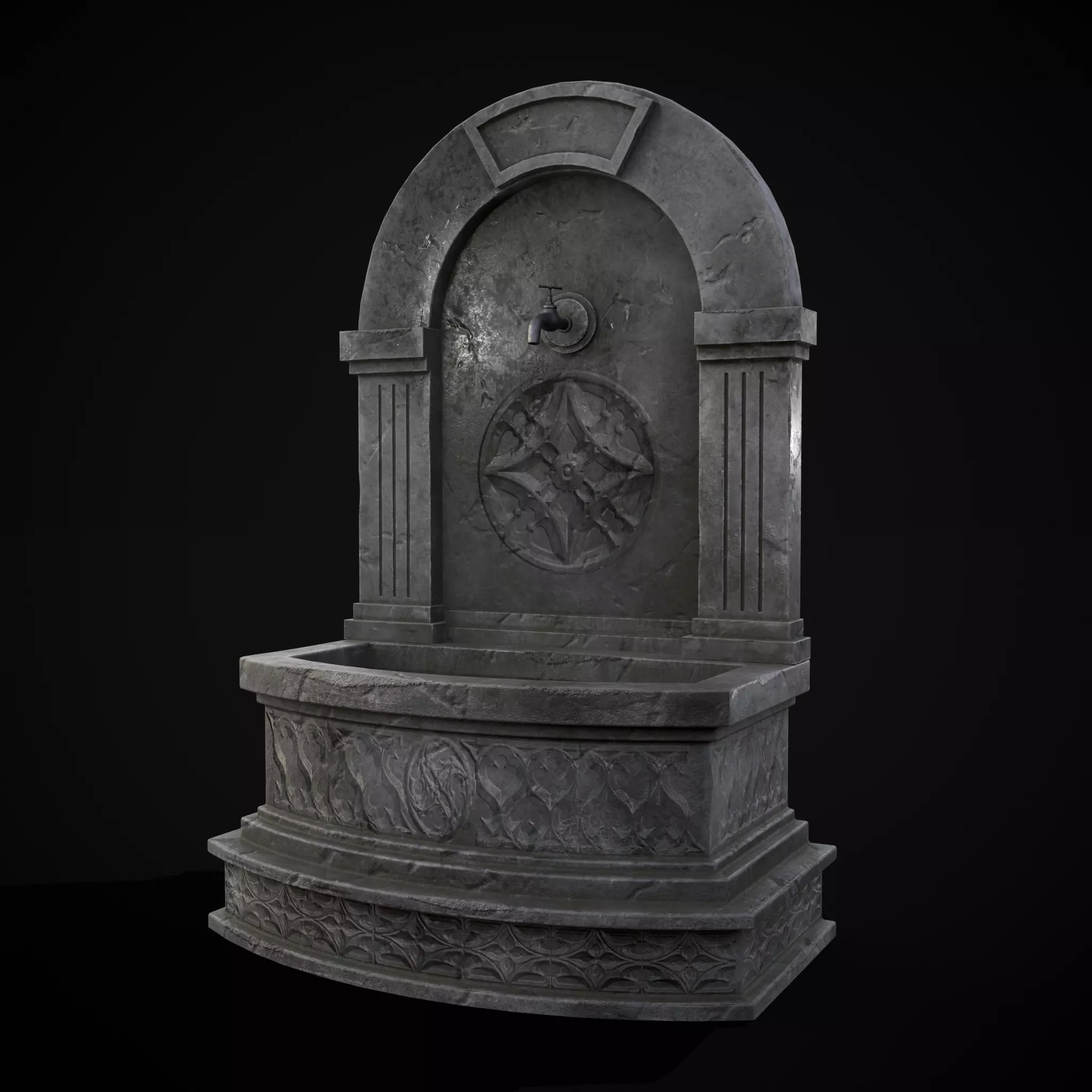 Gothic Wall Water Fountain Low-poly 3D model_0
