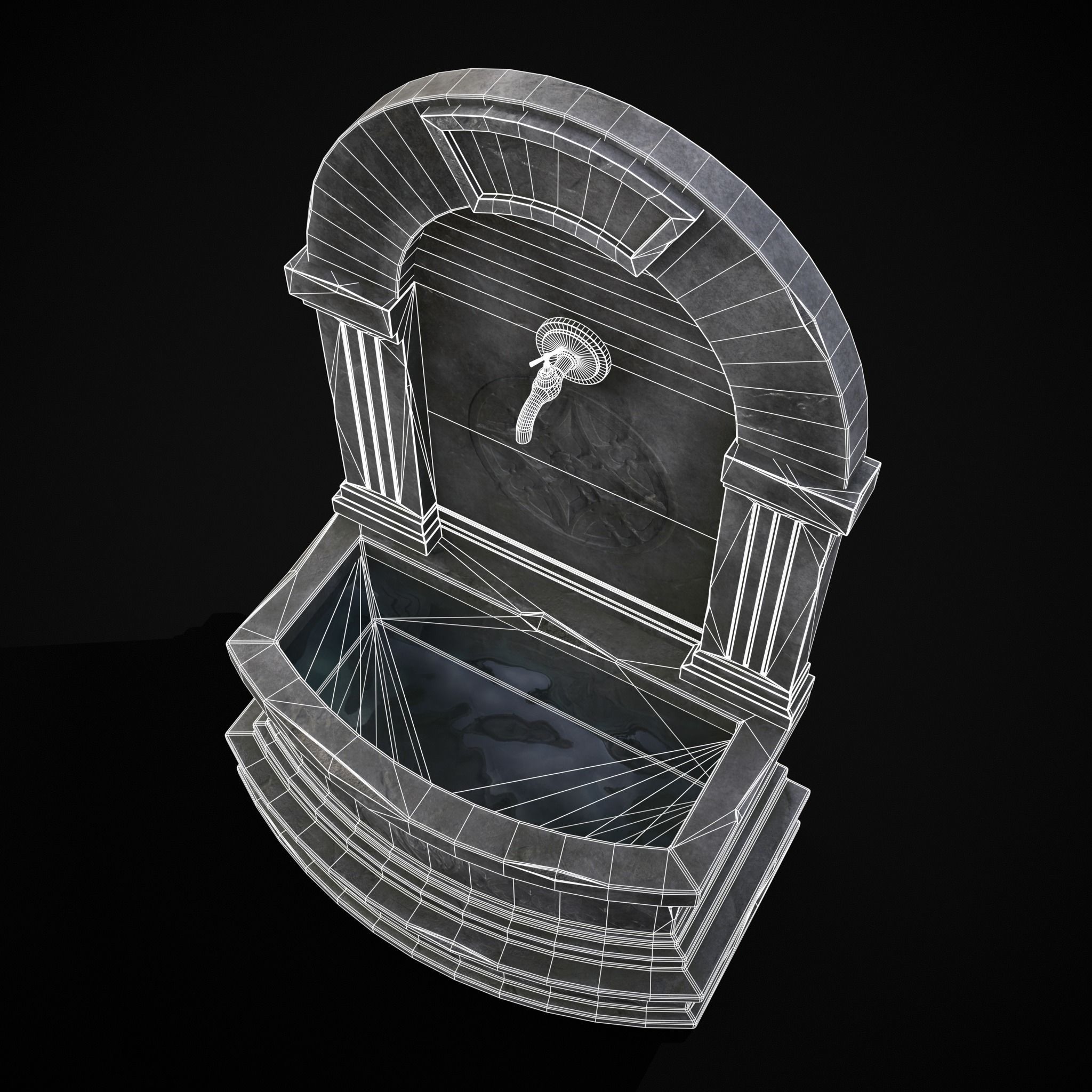 Gothic Wall Water Fountain Low-poly 3D model_6