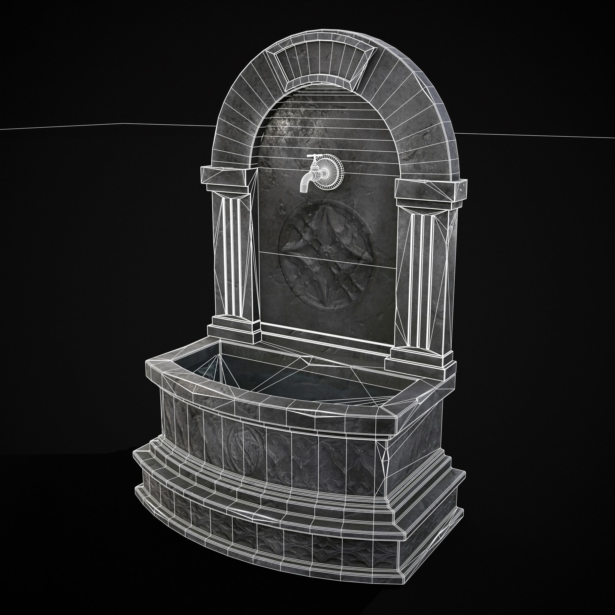Gothic Wall Water Fountain Low-poly 3D model_40