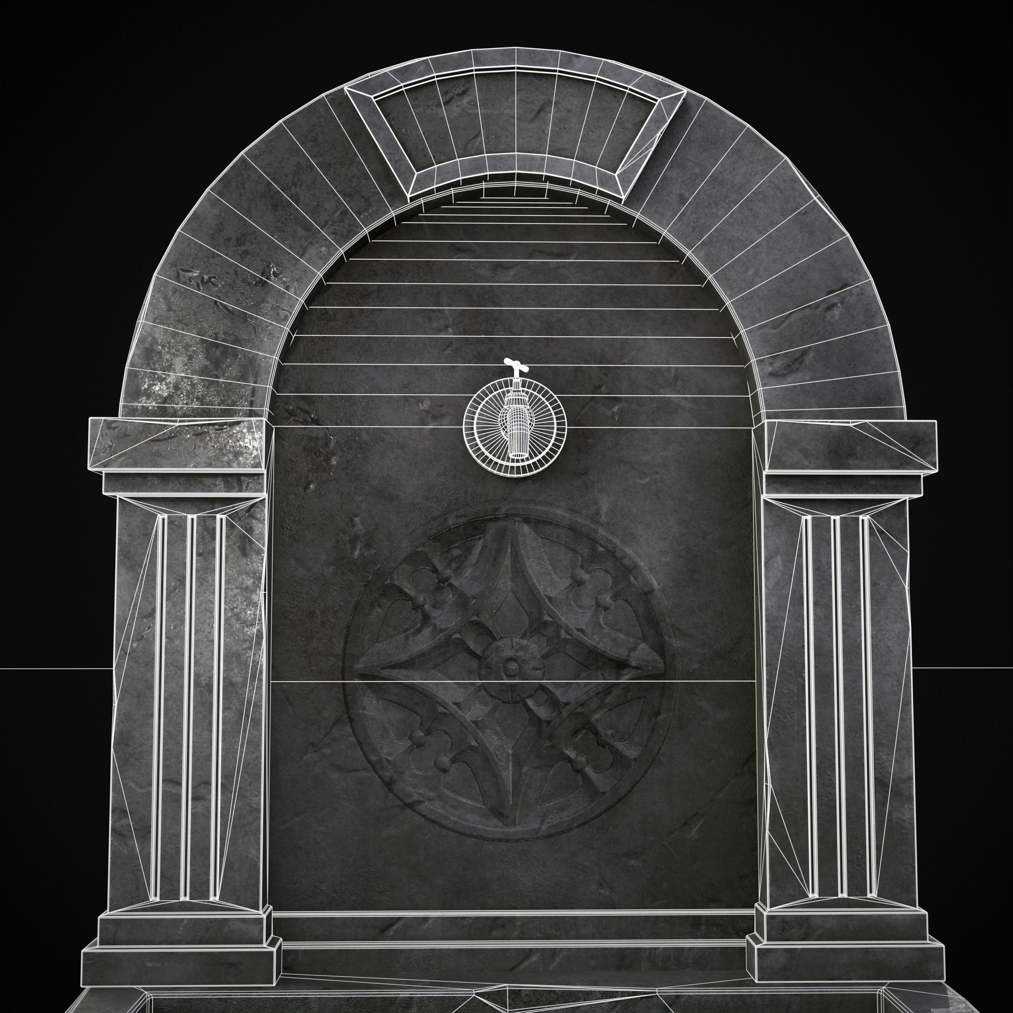 Gothic Wall Water Fountain Low-poly 3D model_36