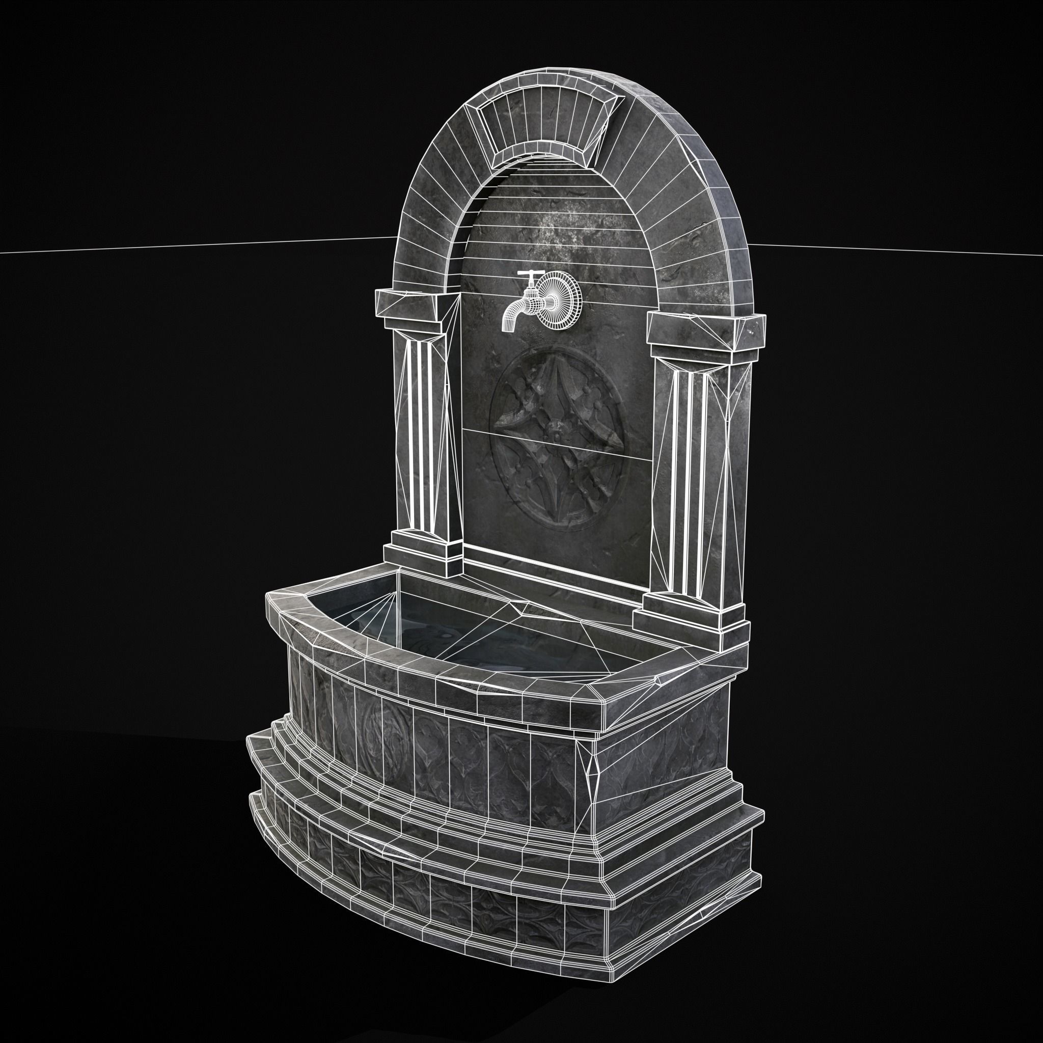 Gothic Wall Water Fountain Low-poly 3D model_26