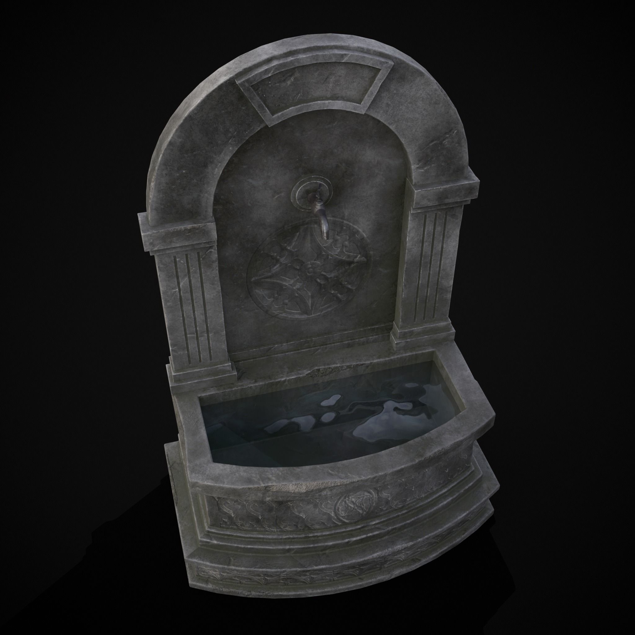 Gothic Wall Water Fountain Low-poly 3D model_15
