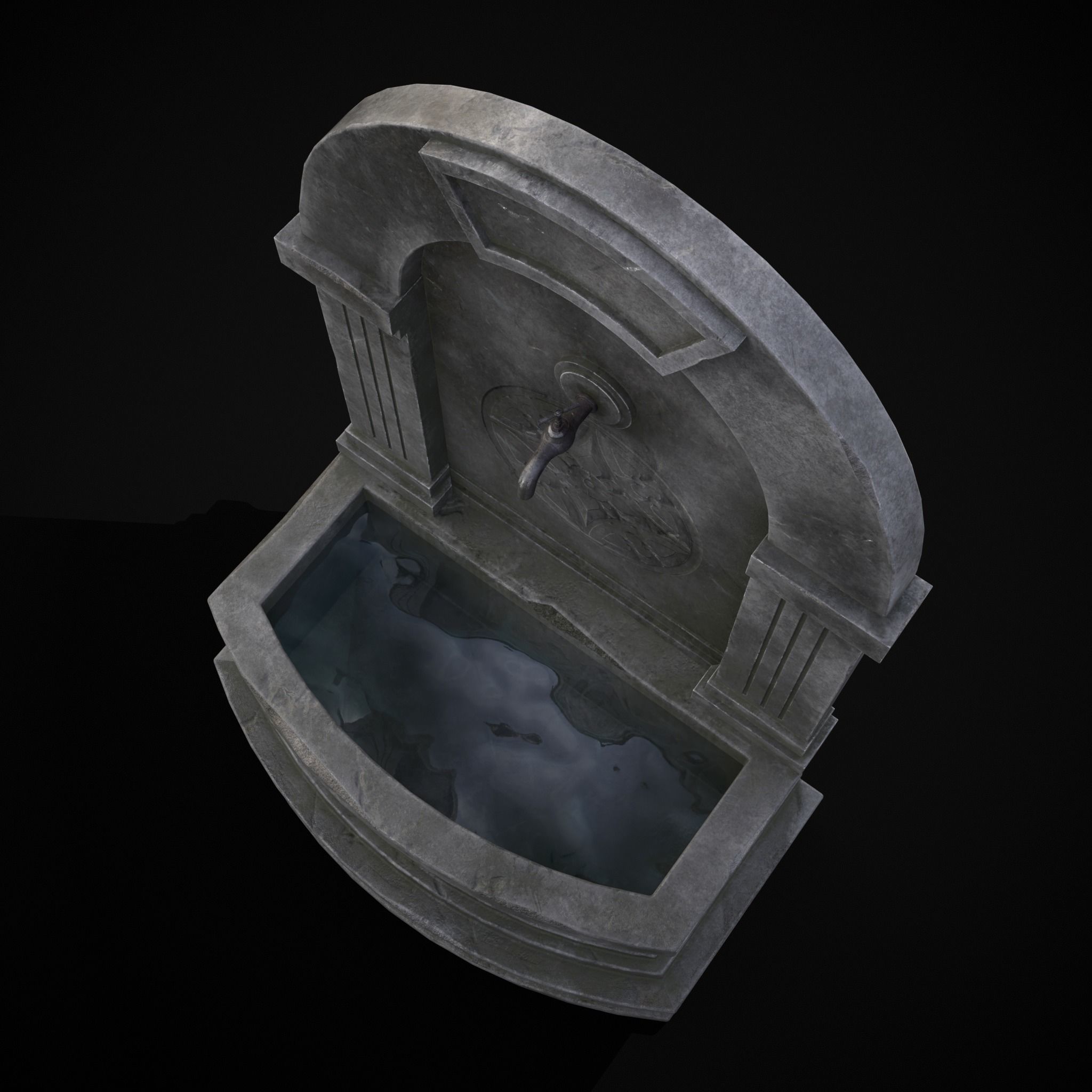 Gothic Wall Water Fountain Low-poly 3D model_21
