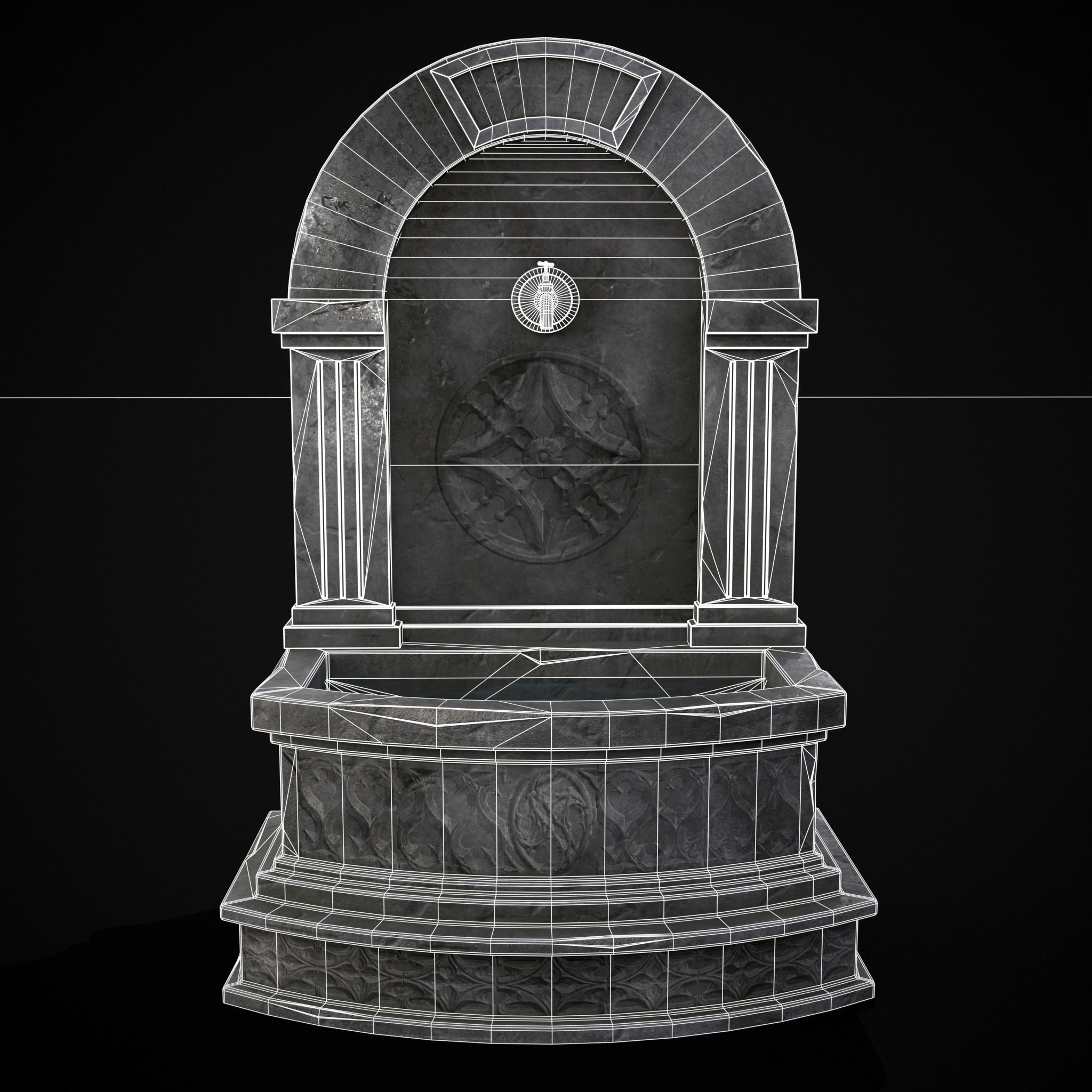 Gothic Wall Water Fountain Low-poly 3D model_8