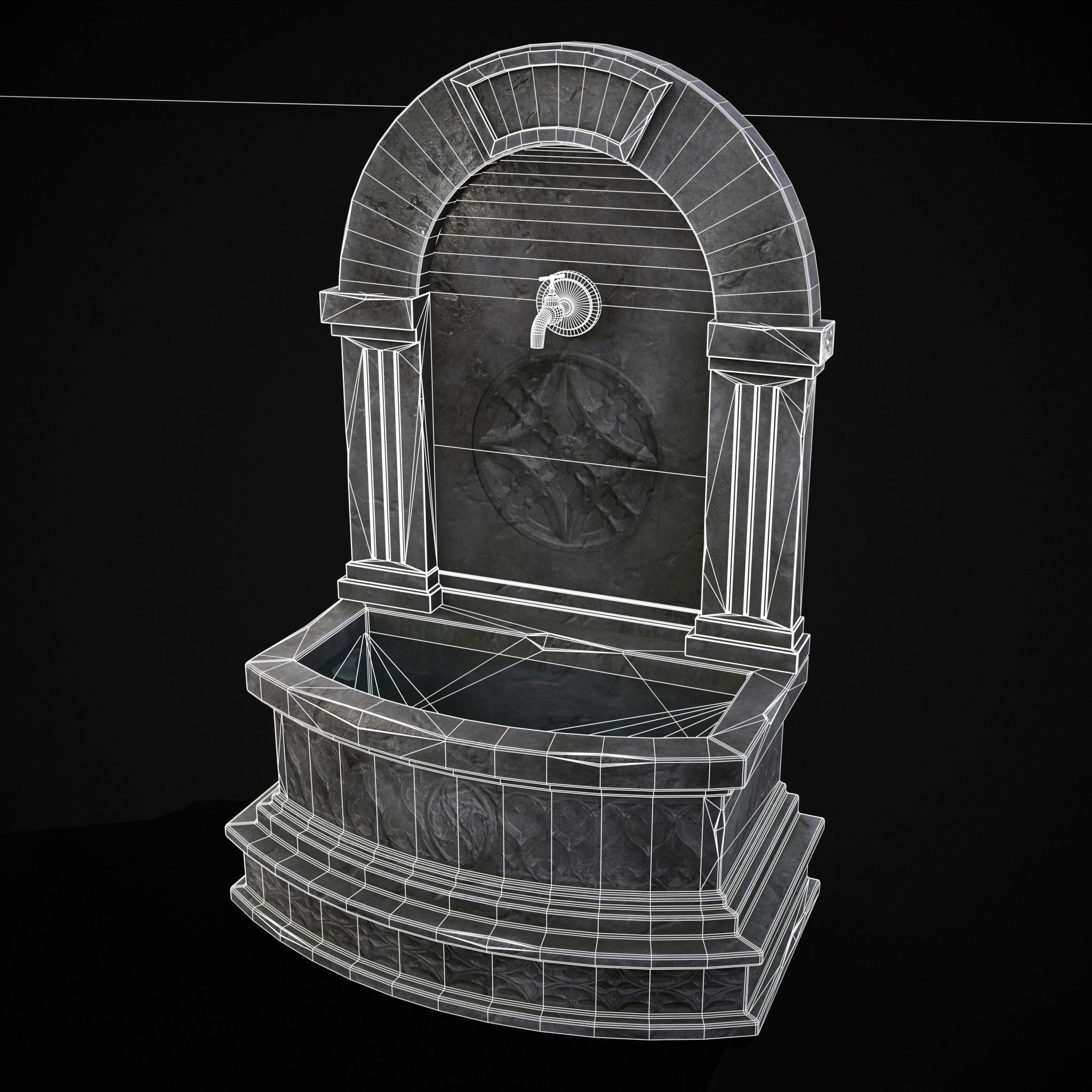 Gothic Wall Water Fountain Low-poly 3D model_10
