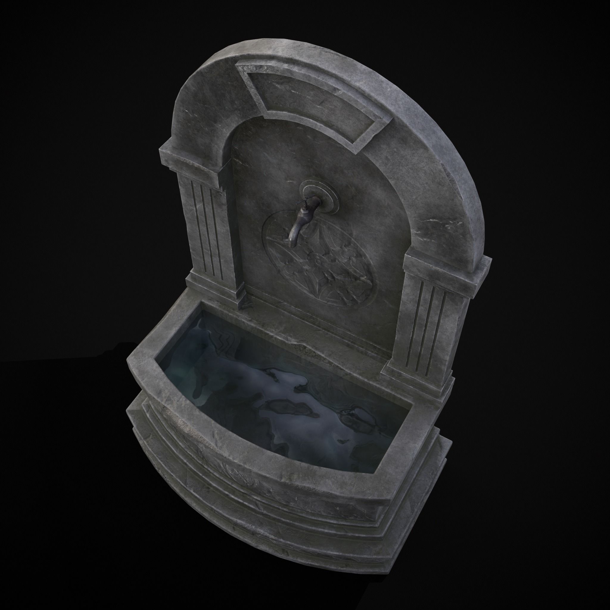 Gothic Wall Water Fountain Low-poly 3D model_5