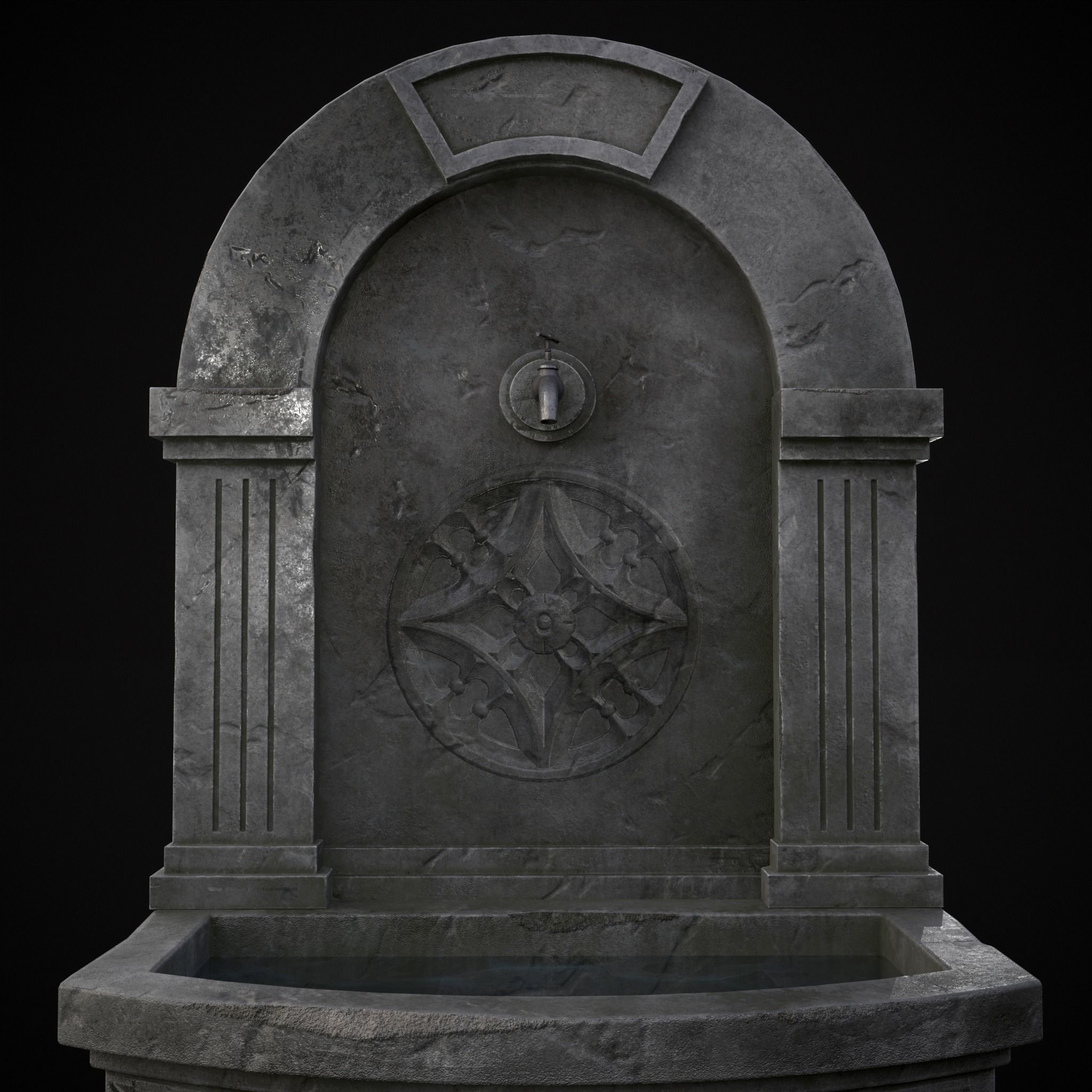 Gothic Wall Water Fountain Low-poly 3D model_27
