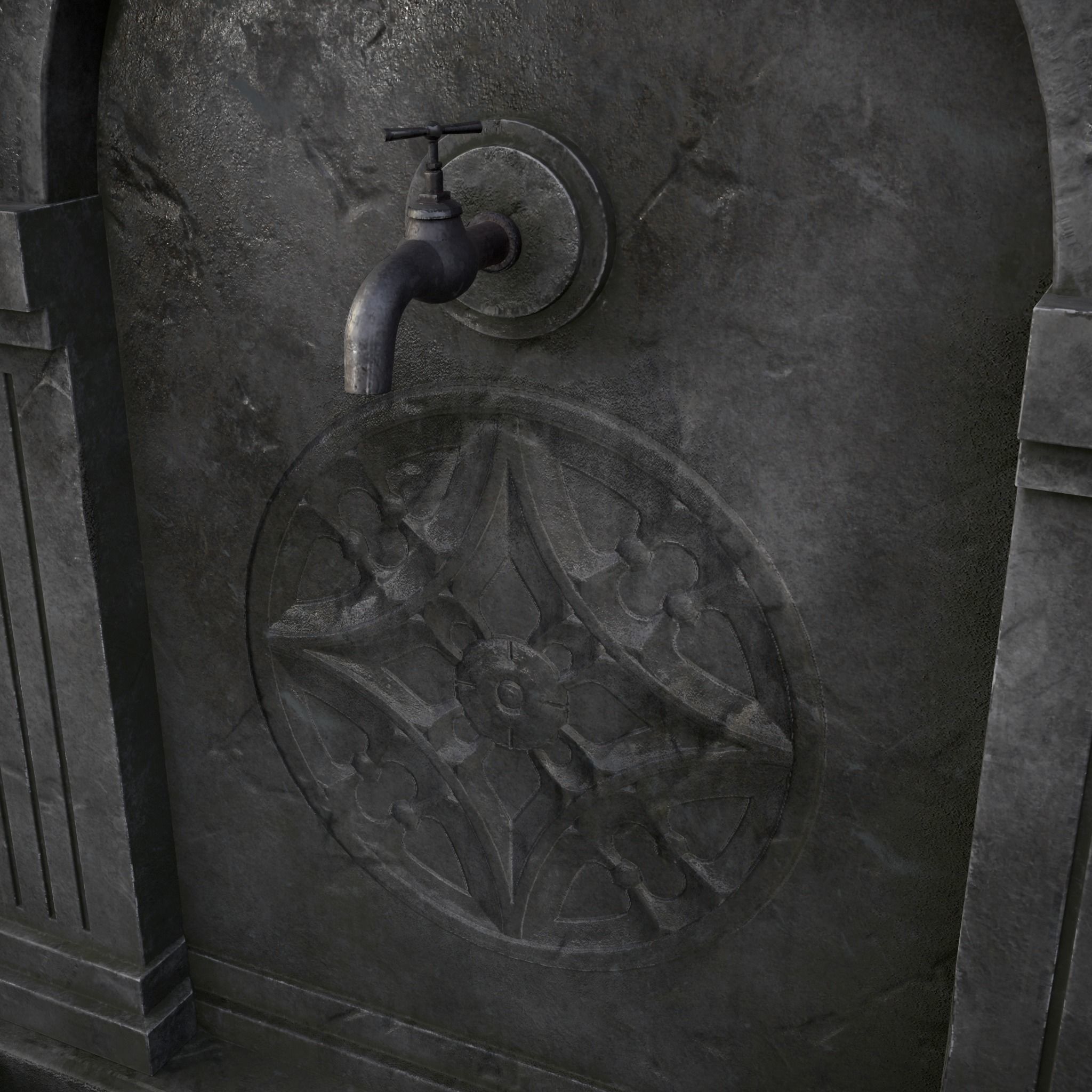 Gothic Wall Water Fountain Low-poly 3D model_17