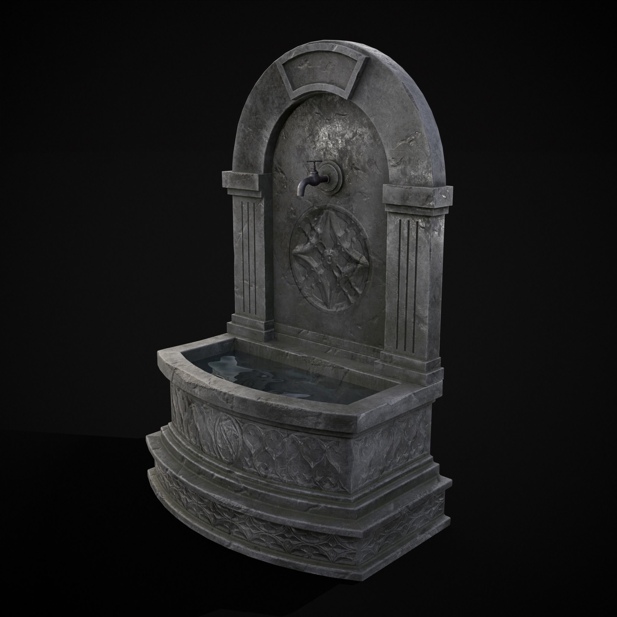 Gothic Wall Water Fountain Low-poly 3D model_25