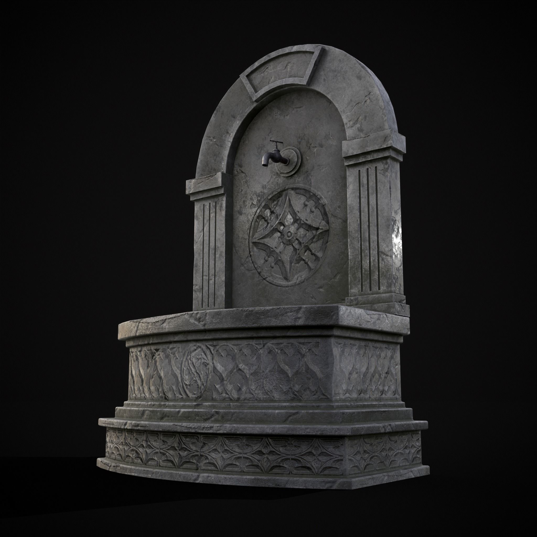 Gothic Wall Water Fountain Low-poly 3D model_13