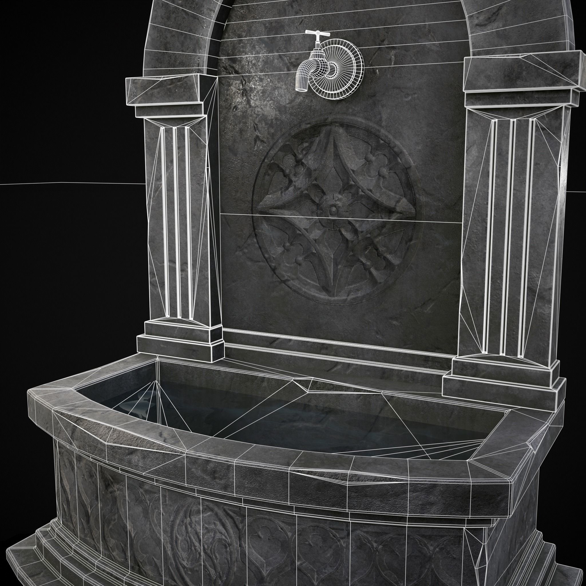 Gothic Wall Water Fountain Low-poly 3D model_32
