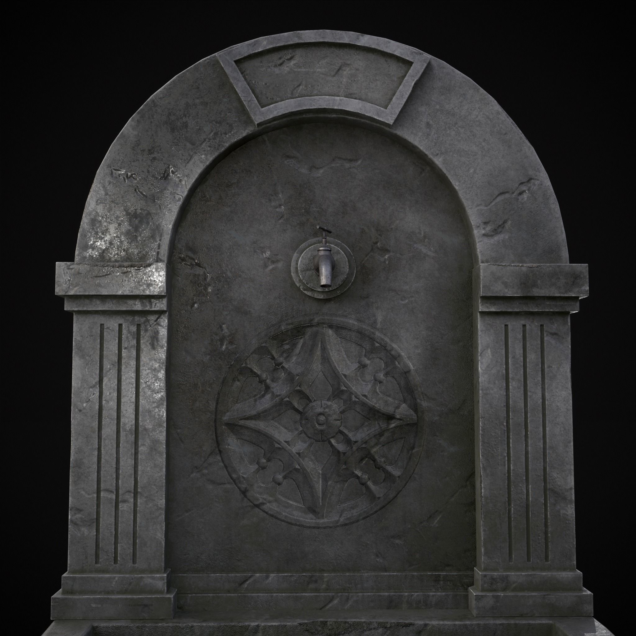 Gothic Wall Water Fountain Low-poly 3D model_35