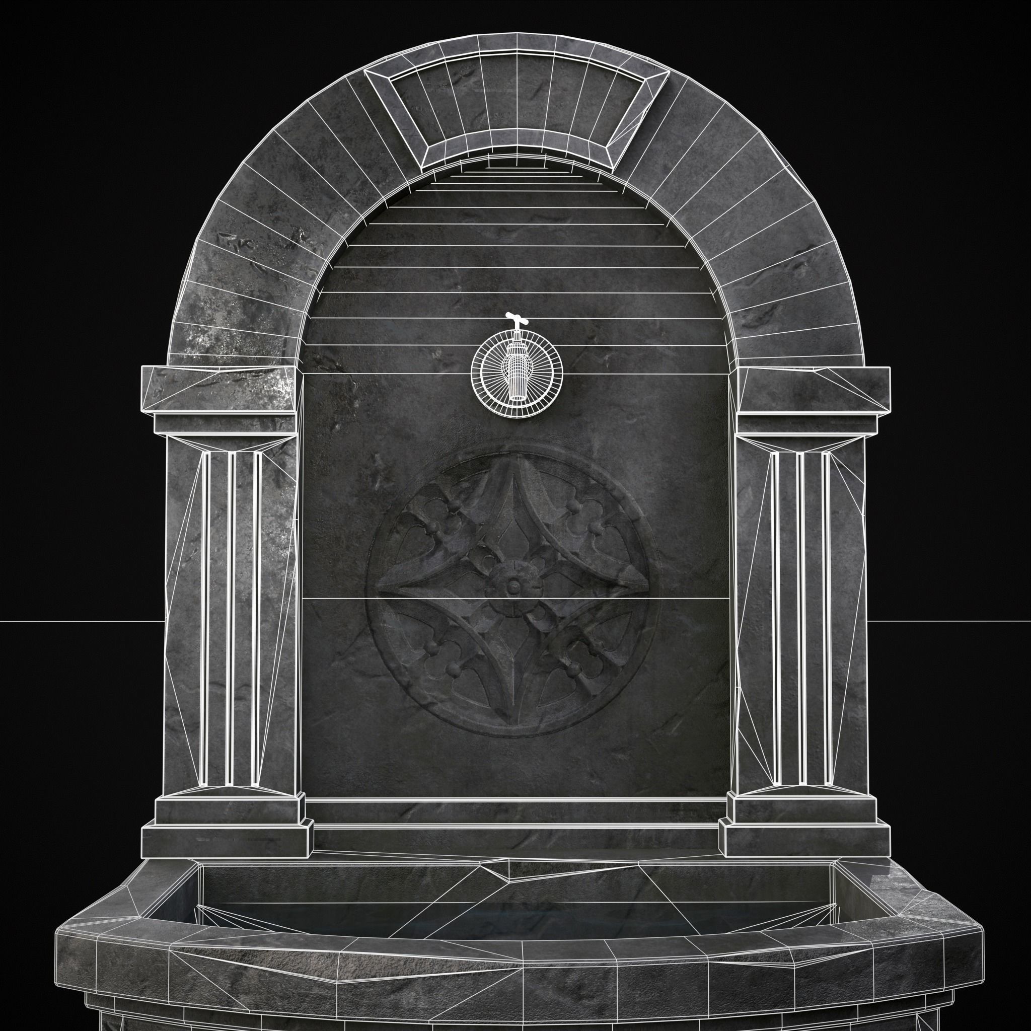 Gothic Wall Water Fountain Low-poly 3D model_28