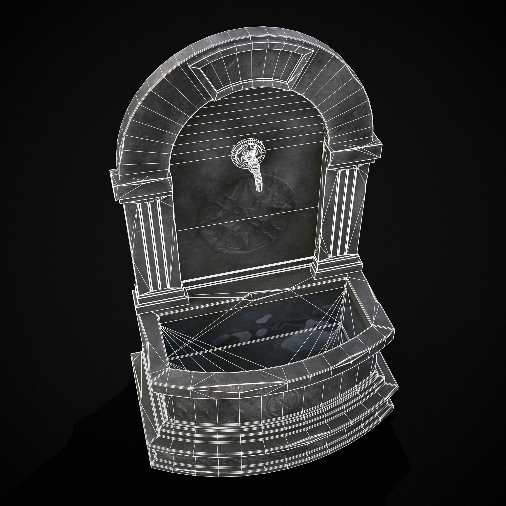 Gothic Wall Water Fountain Low-poly 3D model_16
