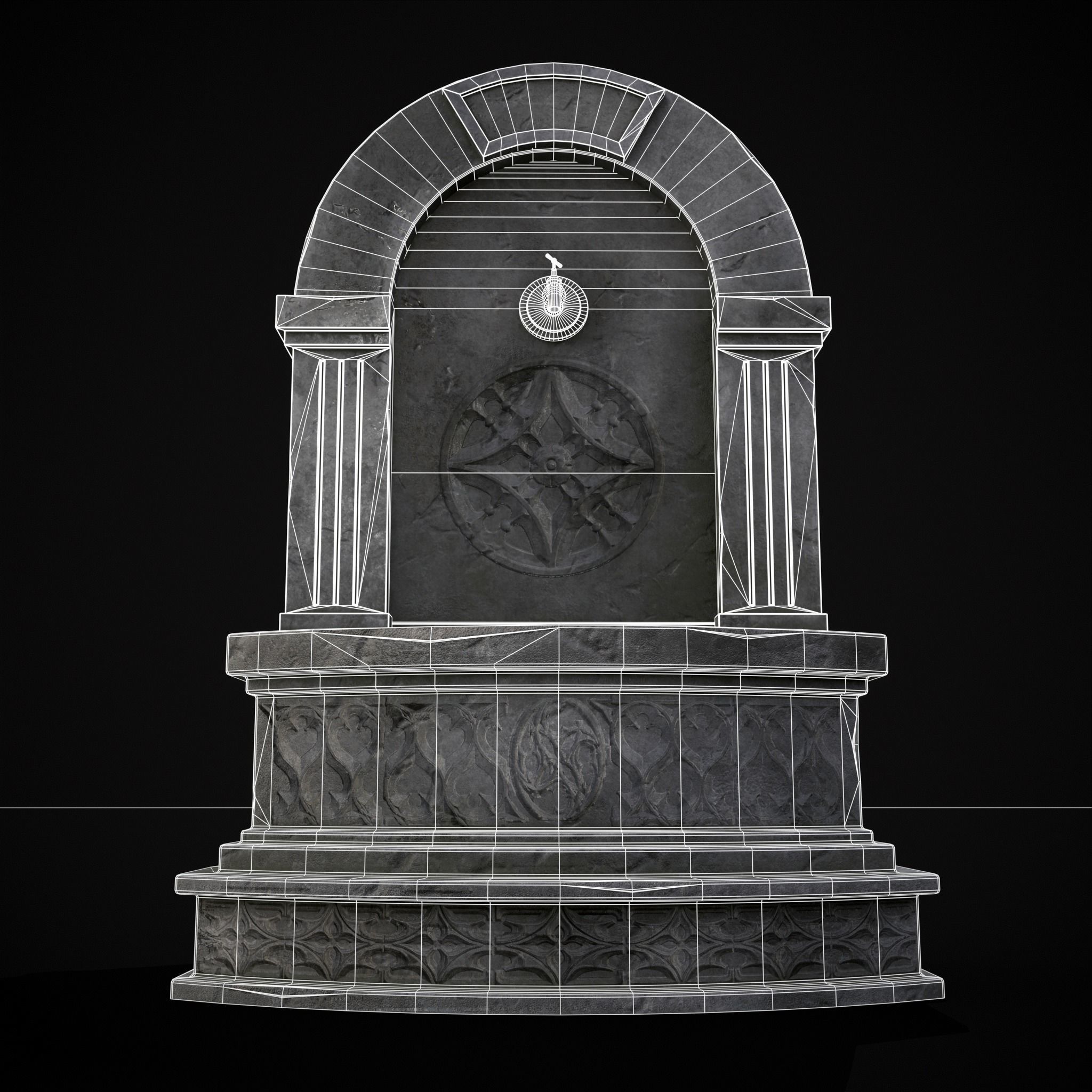 Gothic Wall Water Fountain Low-poly 3D model_30