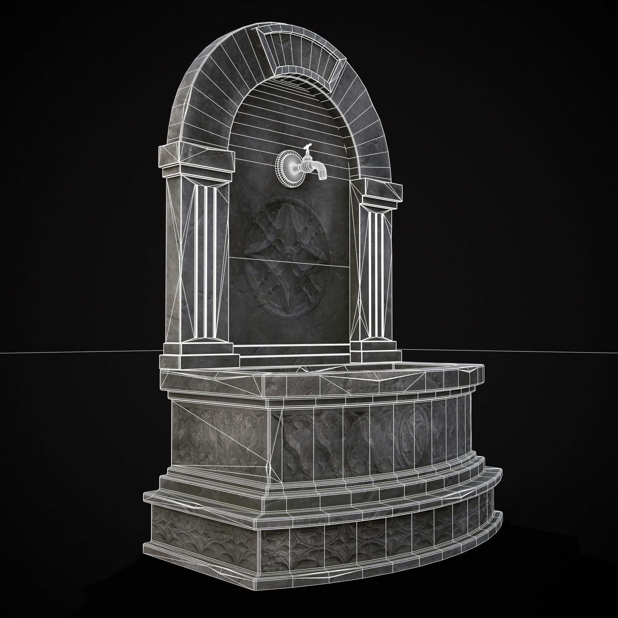 Gothic Wall Water Fountain Low-poly 3D model_20