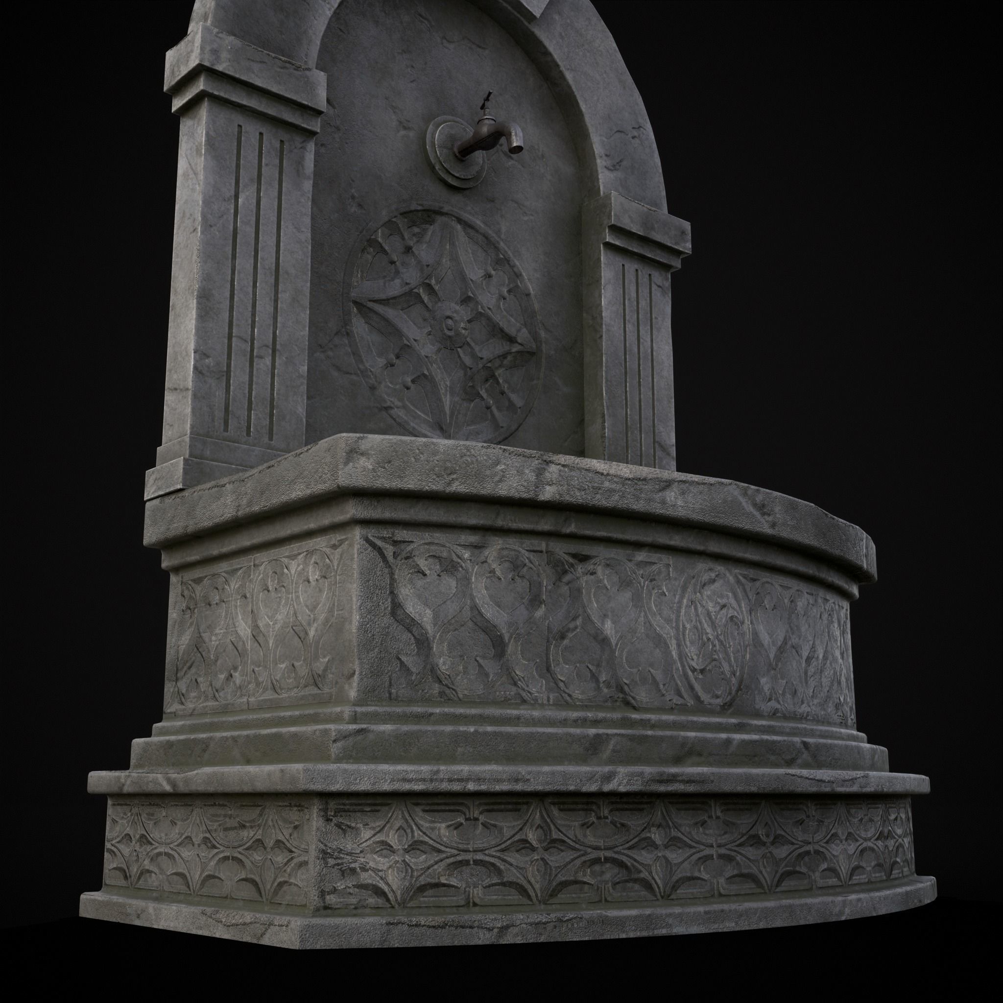 Gothic Wall Water Fountain Low-poly 3D model_33