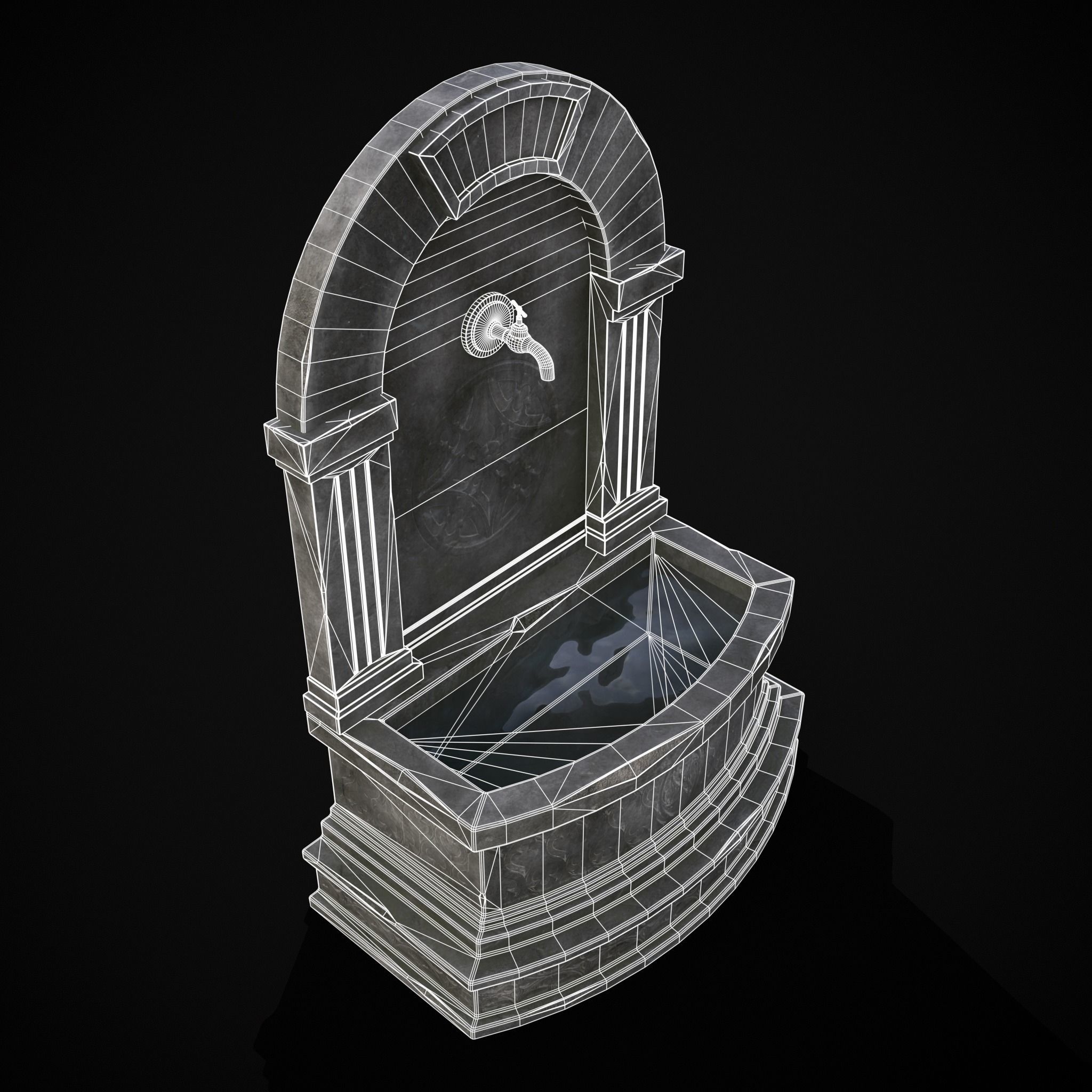 Gothic Wall Water Fountain Low-poly 3D model_38