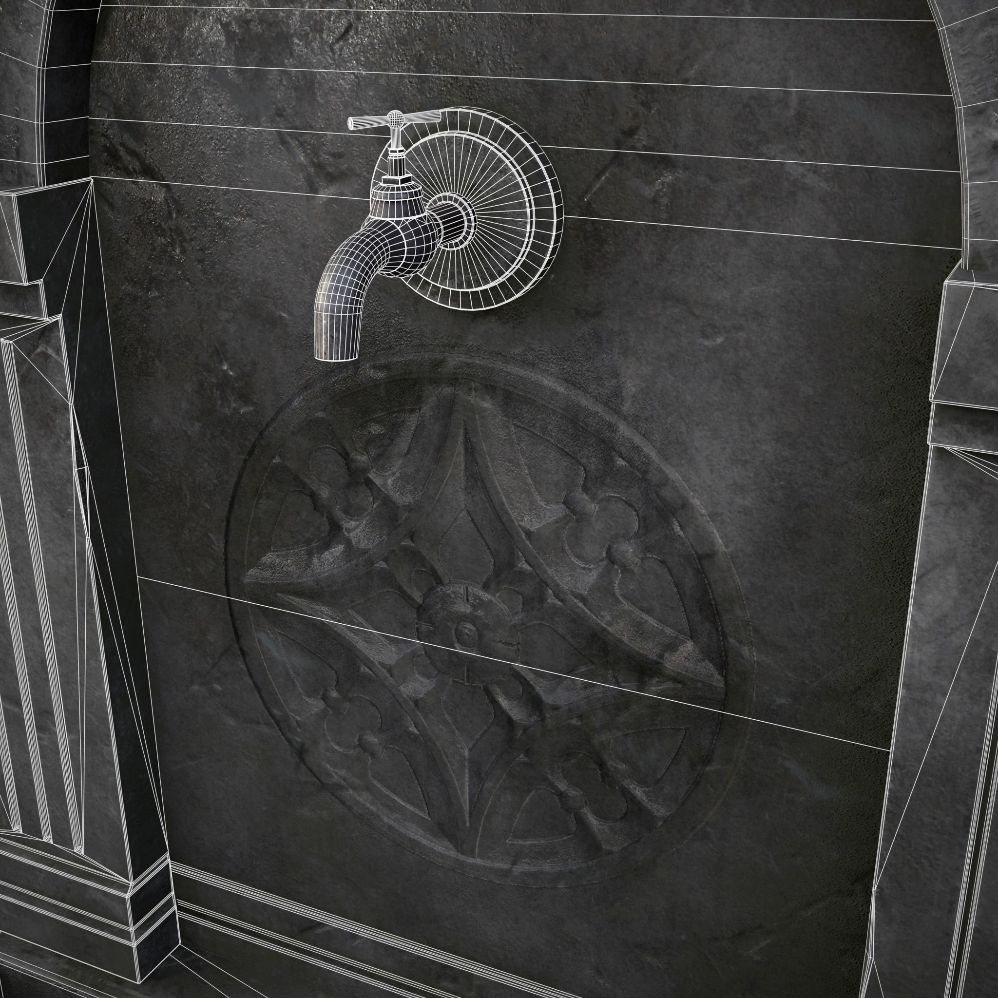 Gothic Wall Water Fountain Low-poly 3D model_18