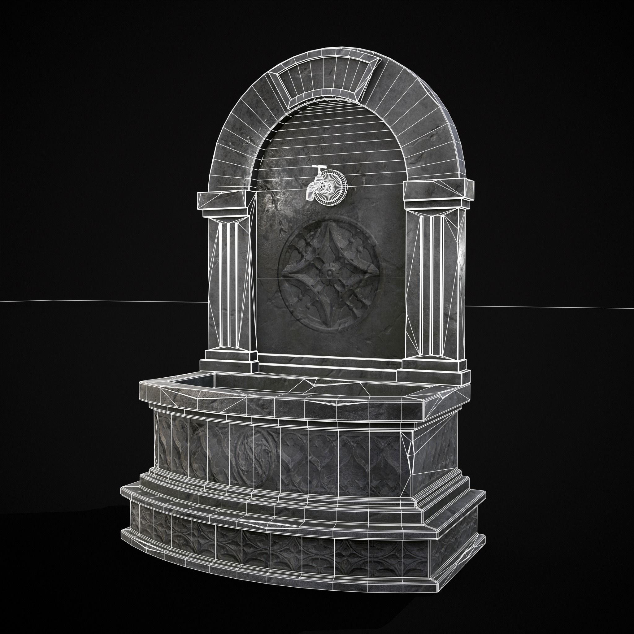 Gothic Wall Water Fountain Low-poly 3D model_2