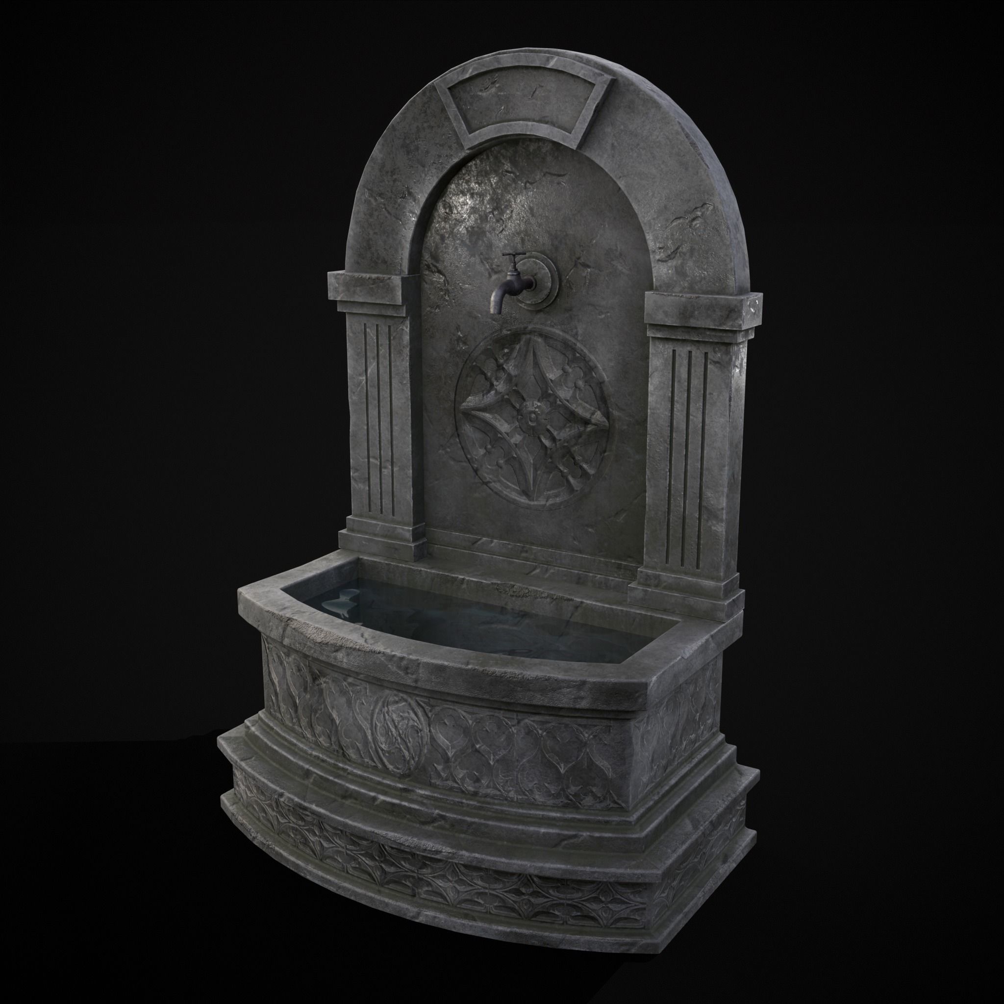 Gothic Wall Water Fountain Low-poly 3D model_39