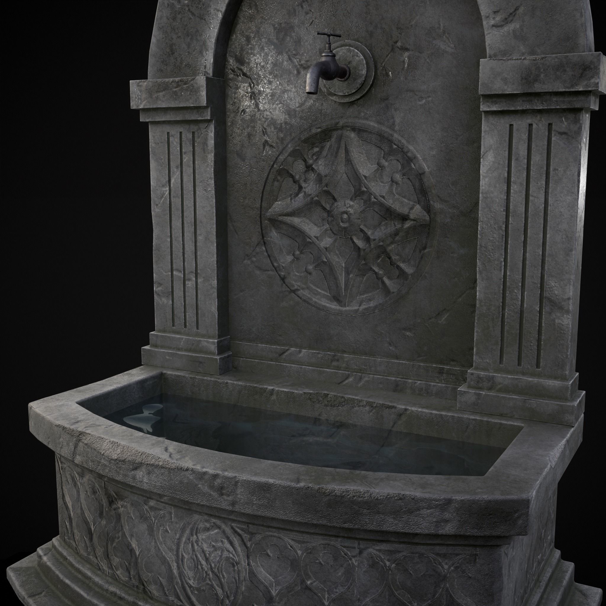 Gothic Wall Water Fountain Low-poly 3D model_31