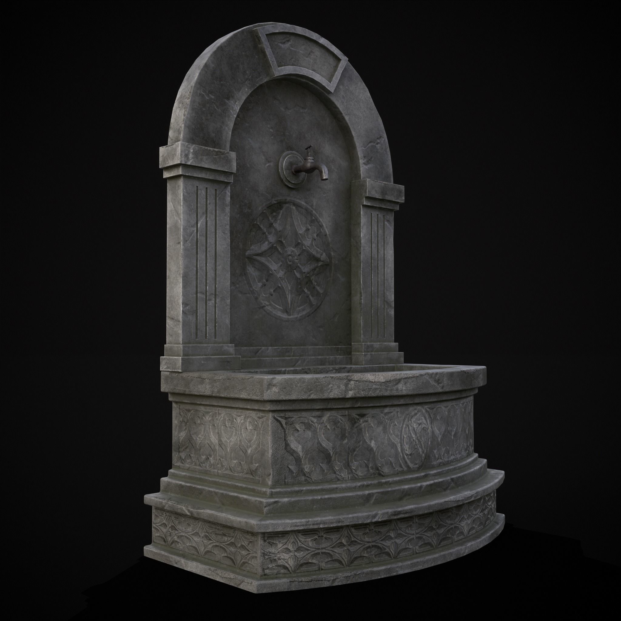 Gothic Wall Water Fountain Low-poly 3D model_19