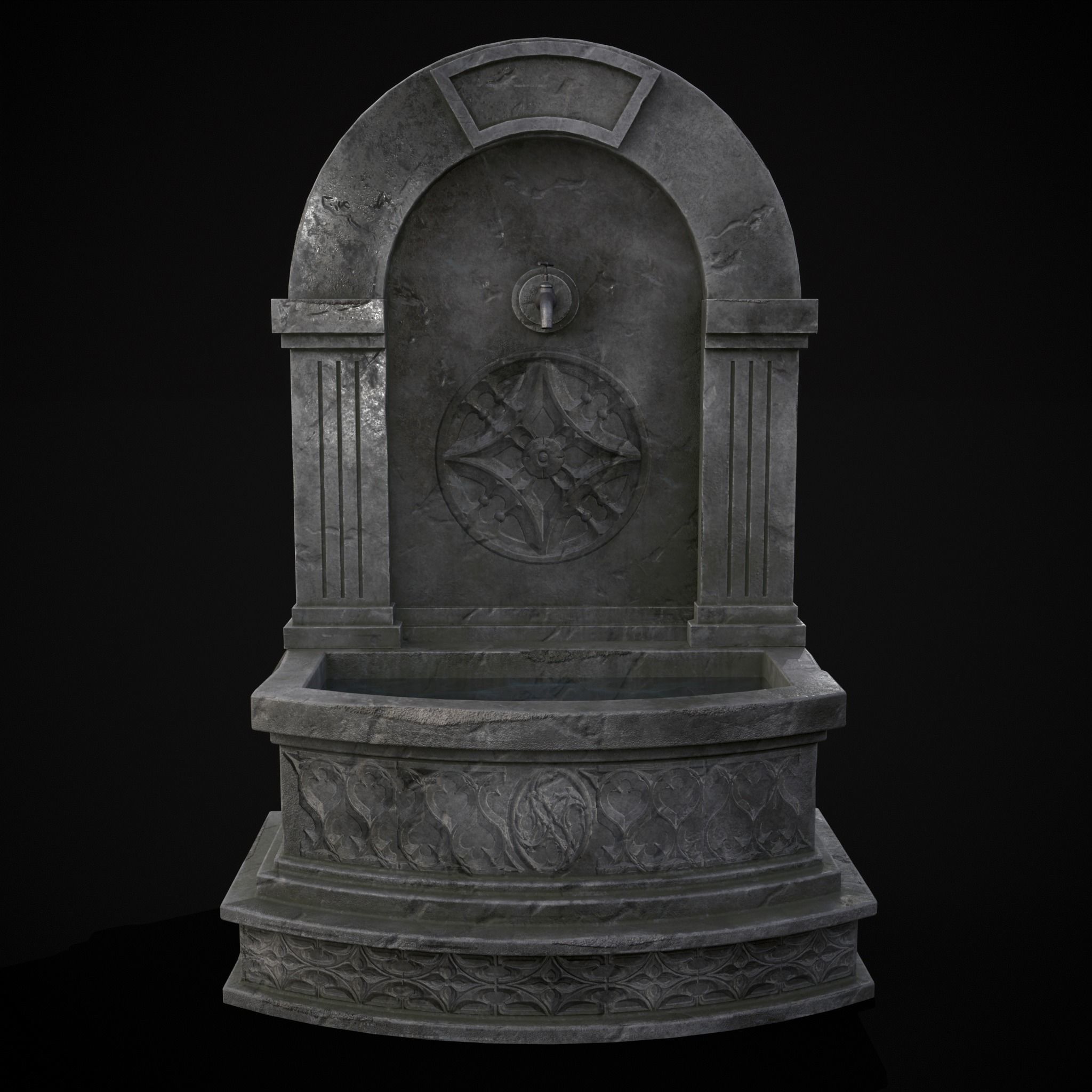 Gothic Wall Water Fountain Low-poly 3D model_7