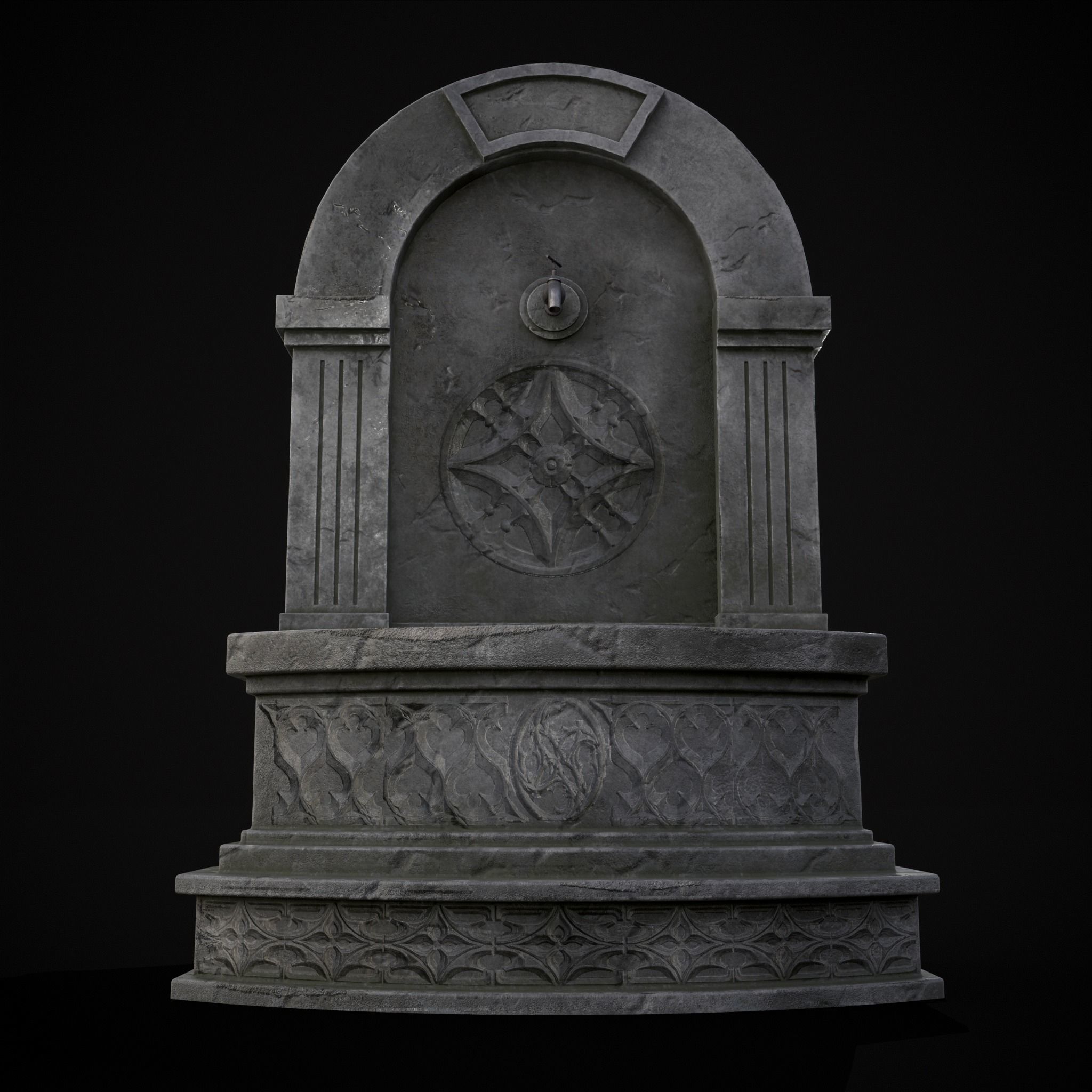Gothic Wall Water Fountain Low-poly 3D model_29
