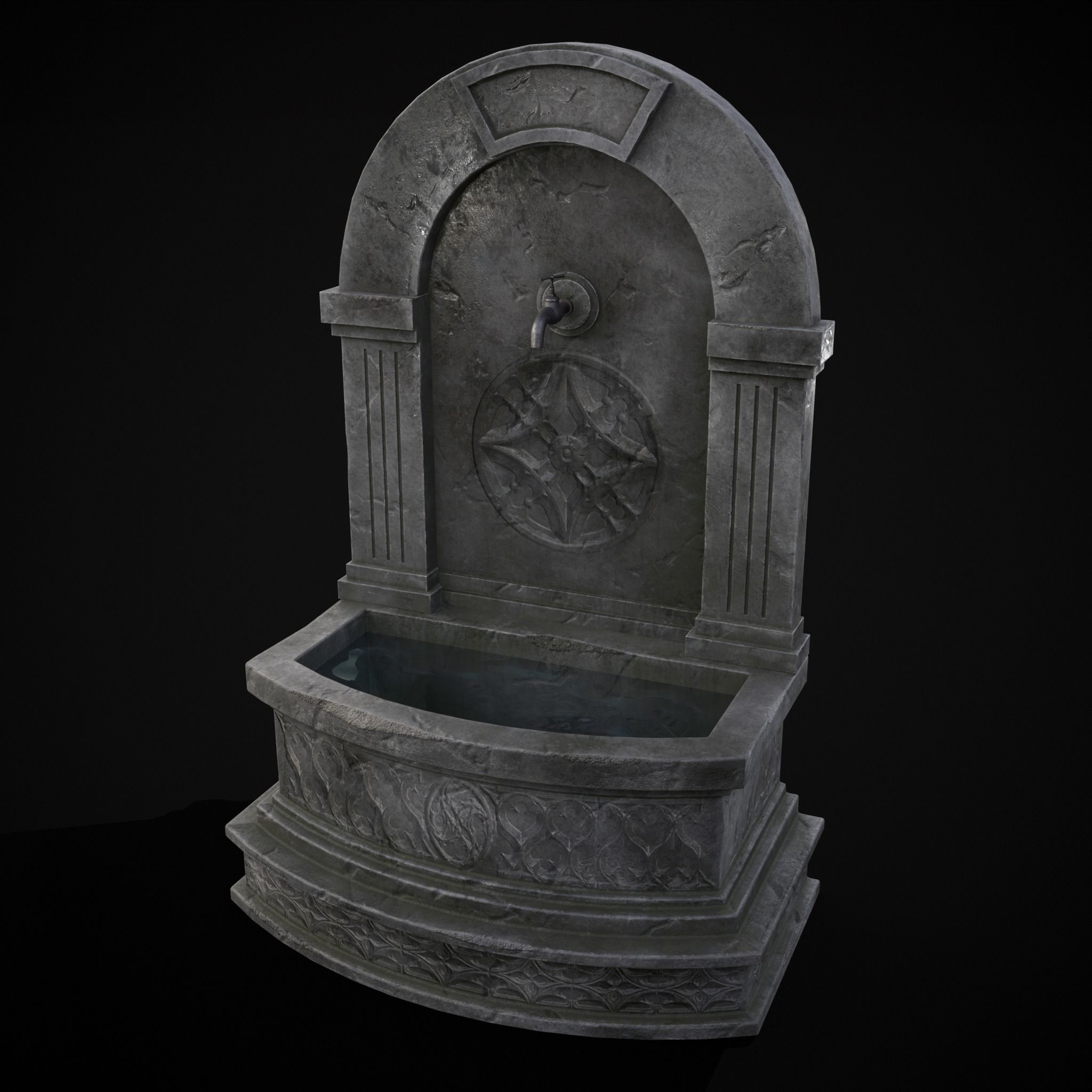 Gothic Wall Water Fountain Low-poly 3D model_9
