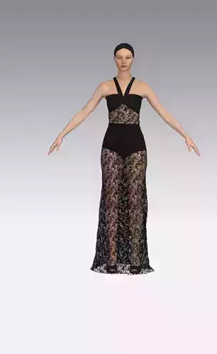 Lace dress black long chic style young look Low-poly 3D model
